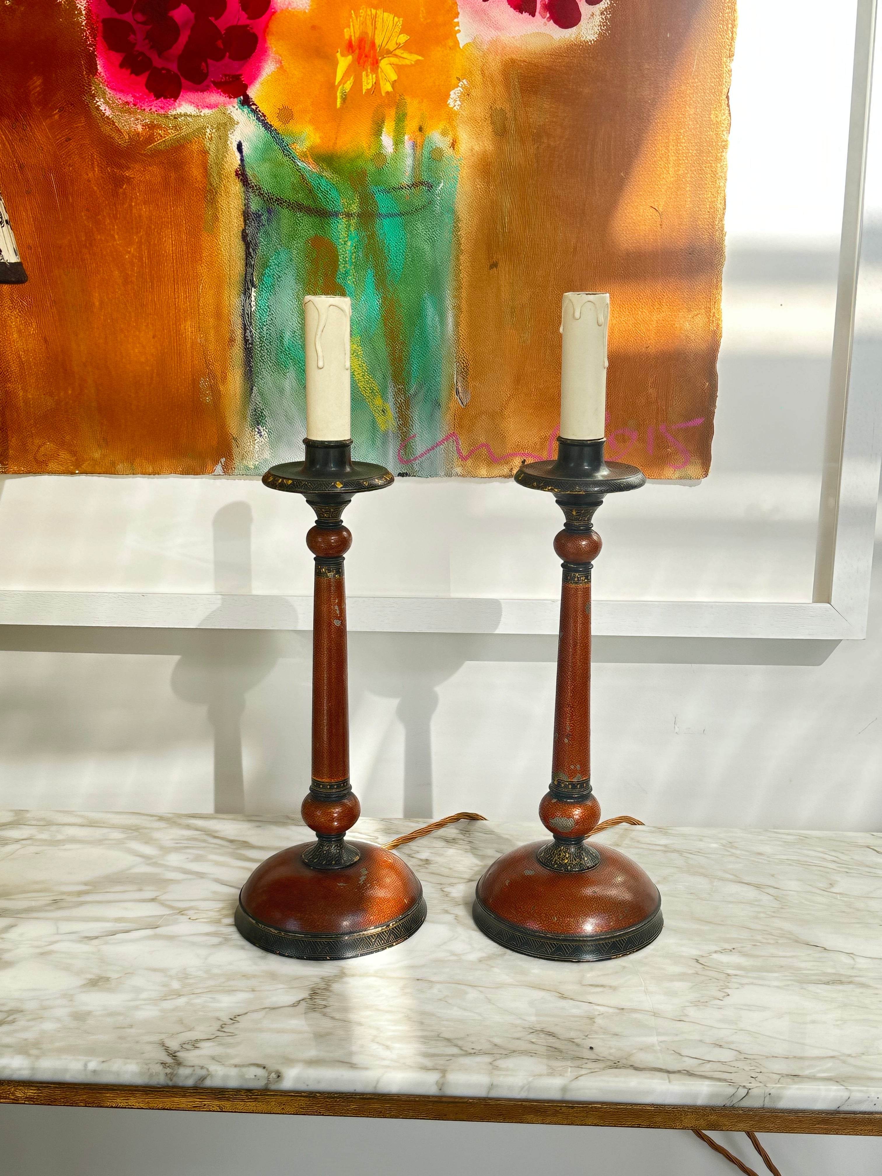 Pair of English 20th Century Lacquer Lamps