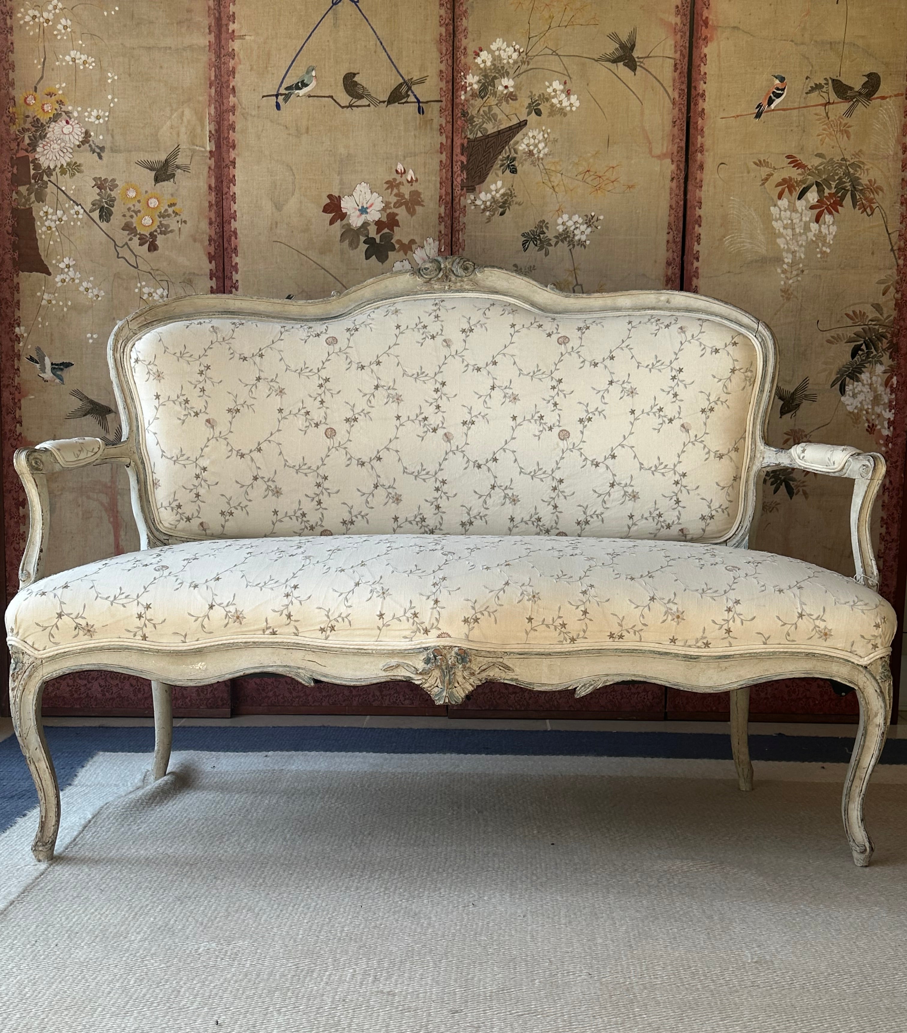 Antique French Salon Sofa Upholstered in Chelsea Textile Fabric