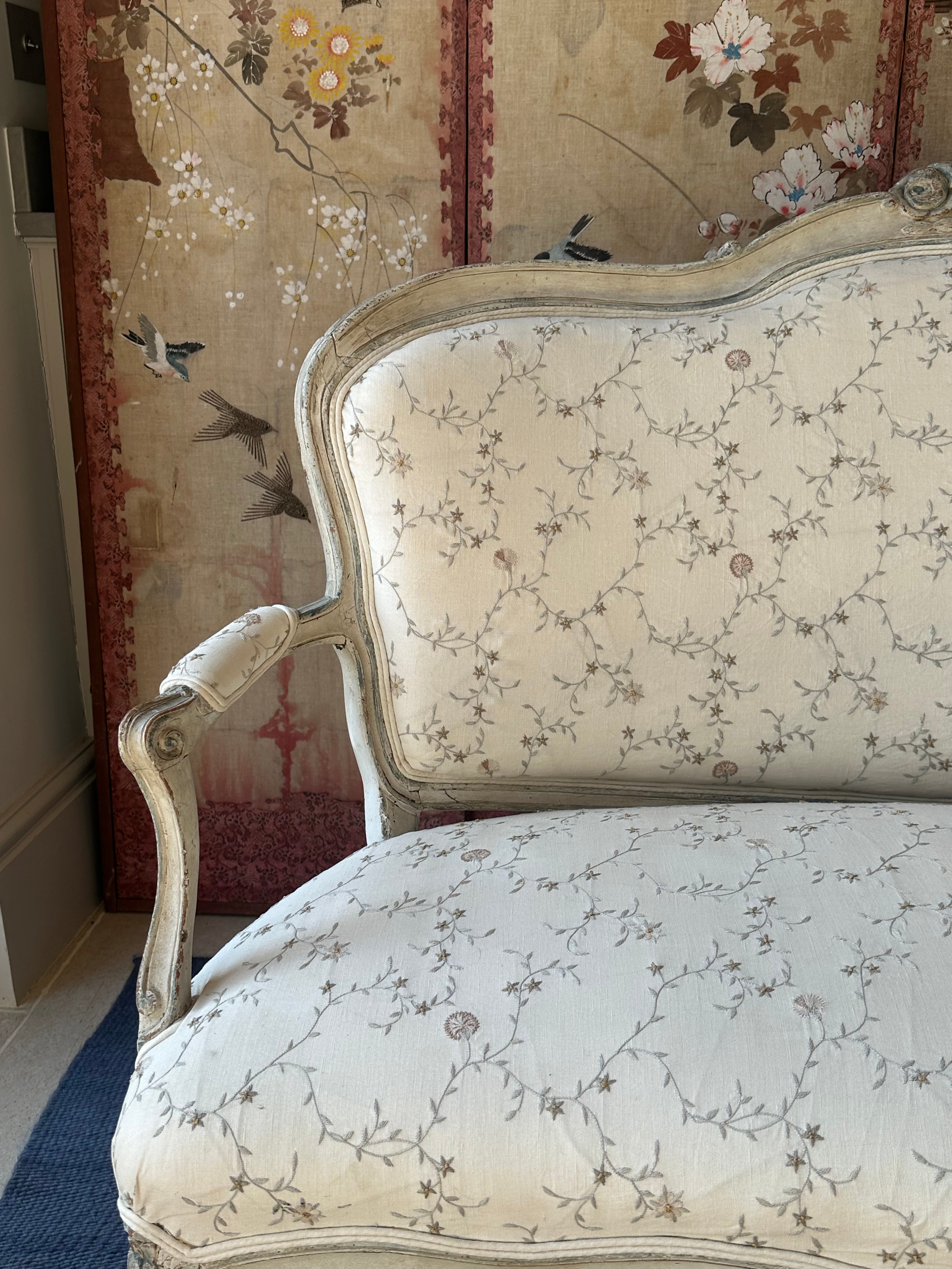 Antique French Salon Sofa Upholstered in Chelsea Textile Fabric