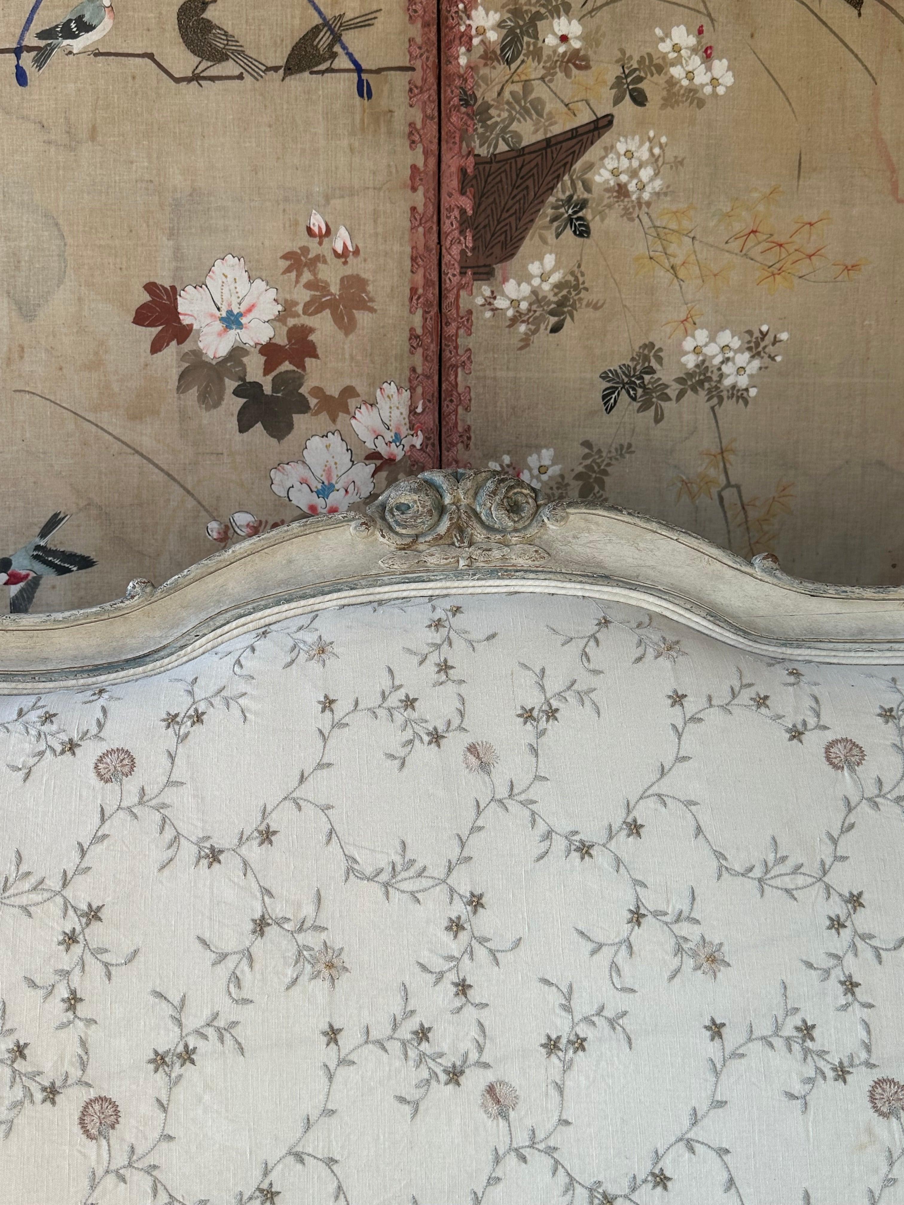 Antique French Salon Sofa Upholstered in Chelsea Textile Fabric