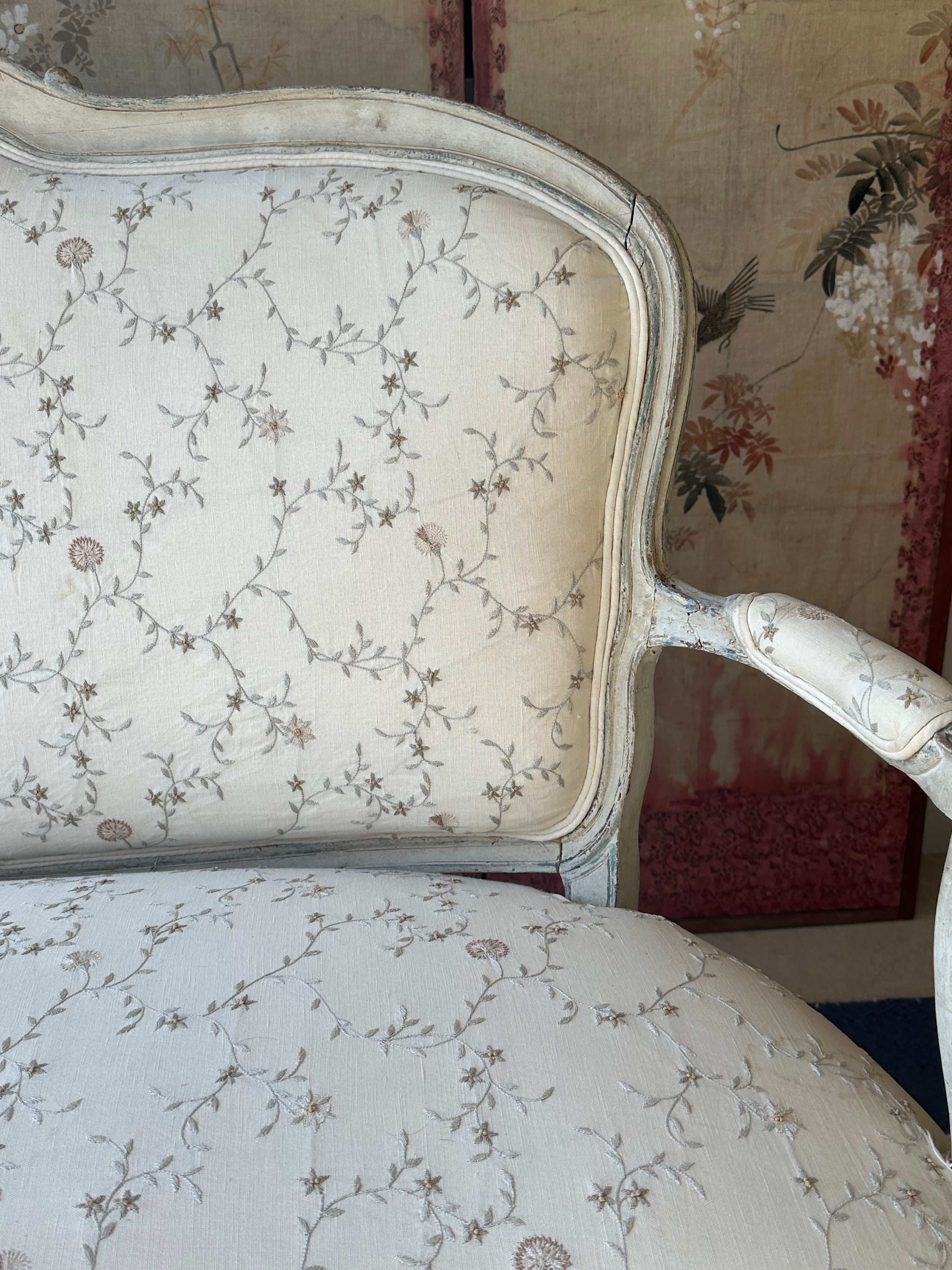 Antique French Salon Sofa Upholstered in Chelsea Textile Fabric