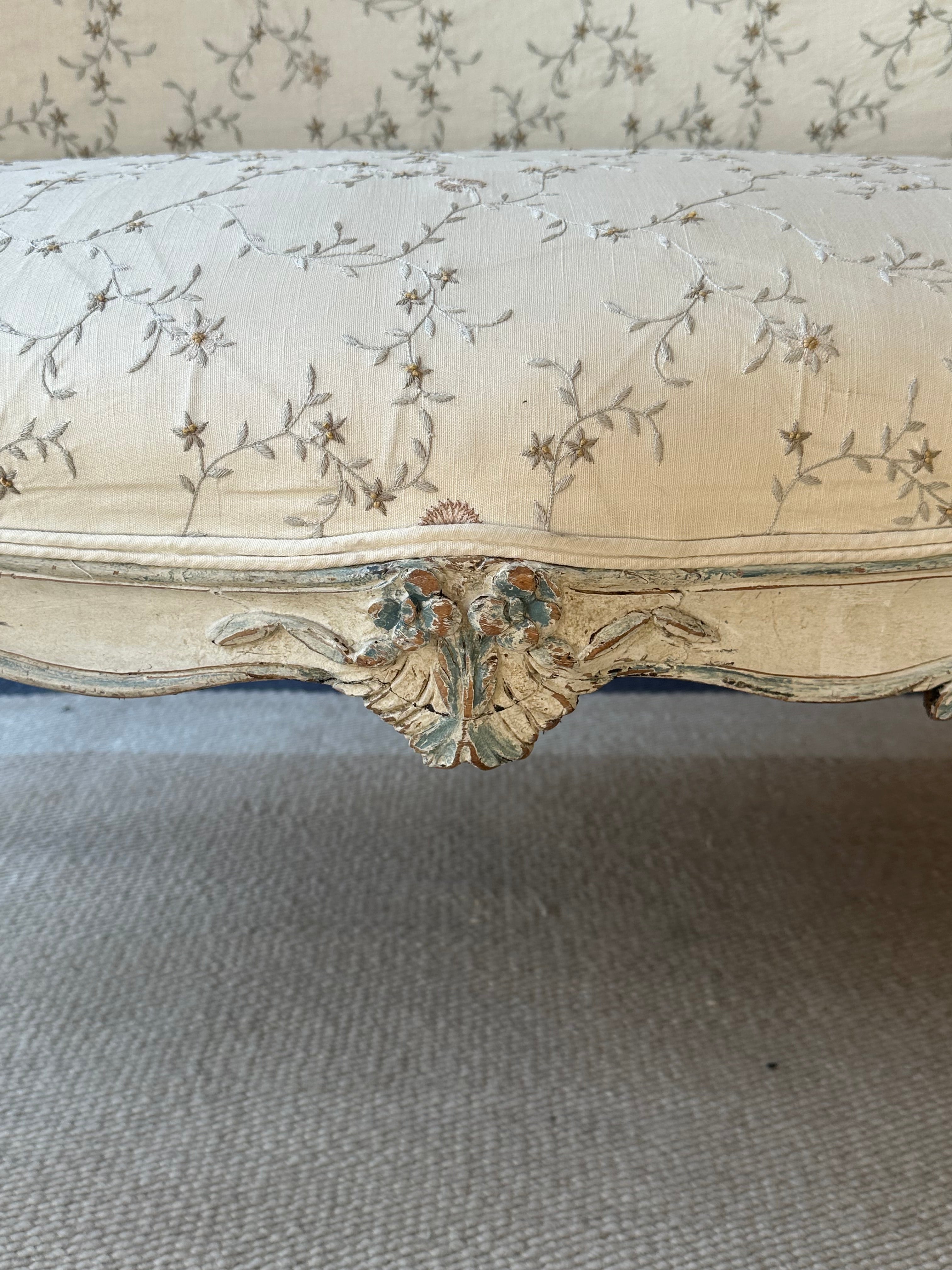 Antique French Salon Sofa Upholstered in Chelsea Textile Fabric