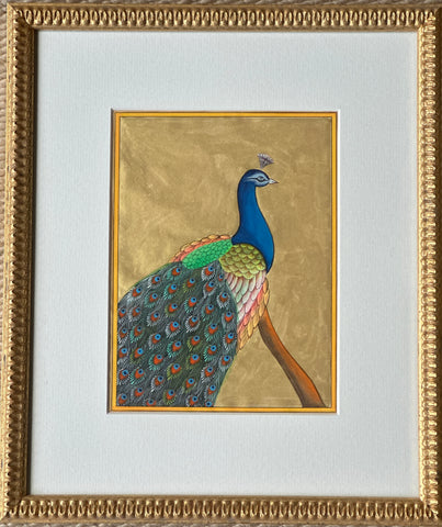 Fine Gilt Peacock Painting in Gilt Frame -D