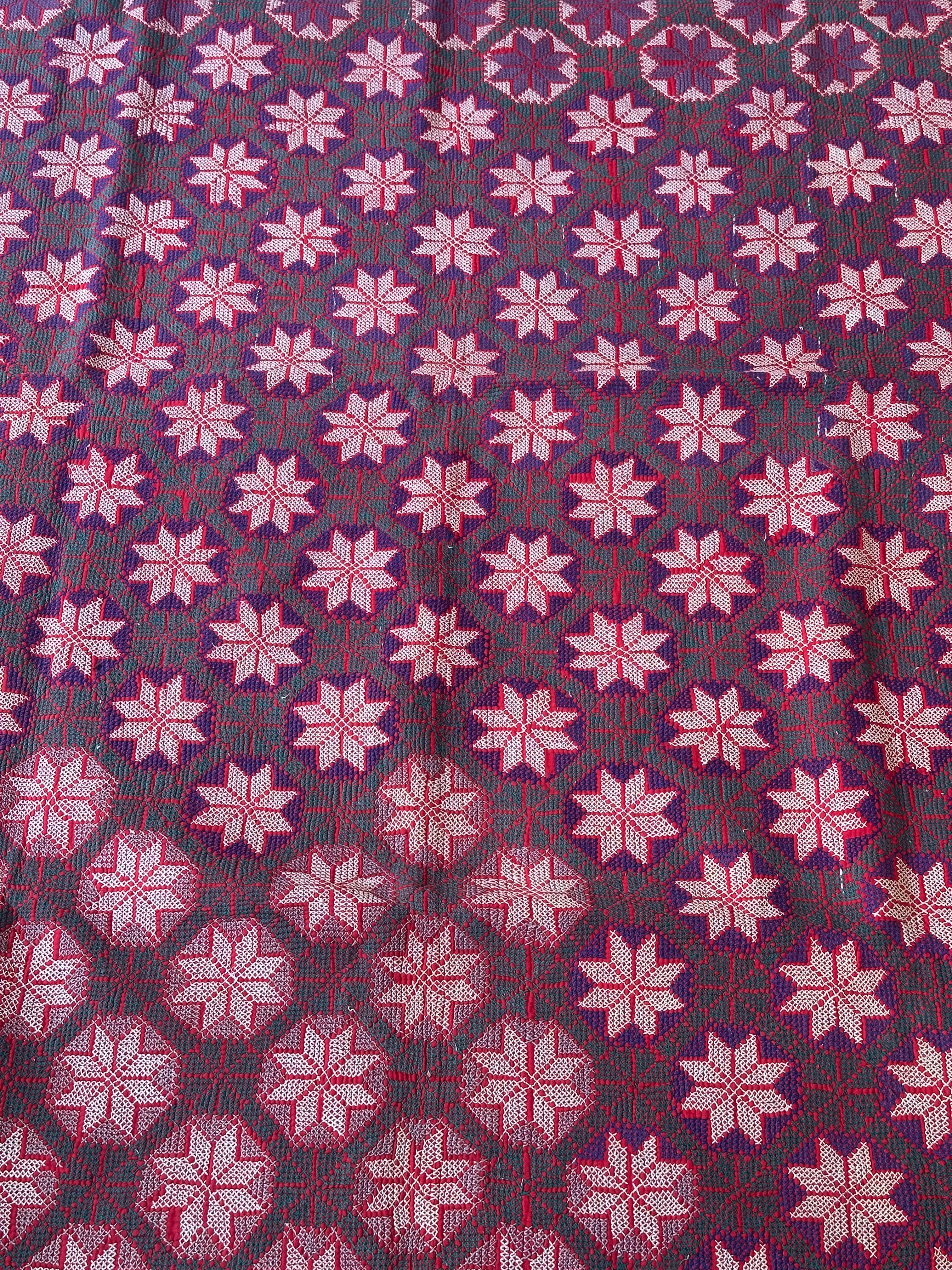 Green, Red and Purple Bengal Handmade Quilt