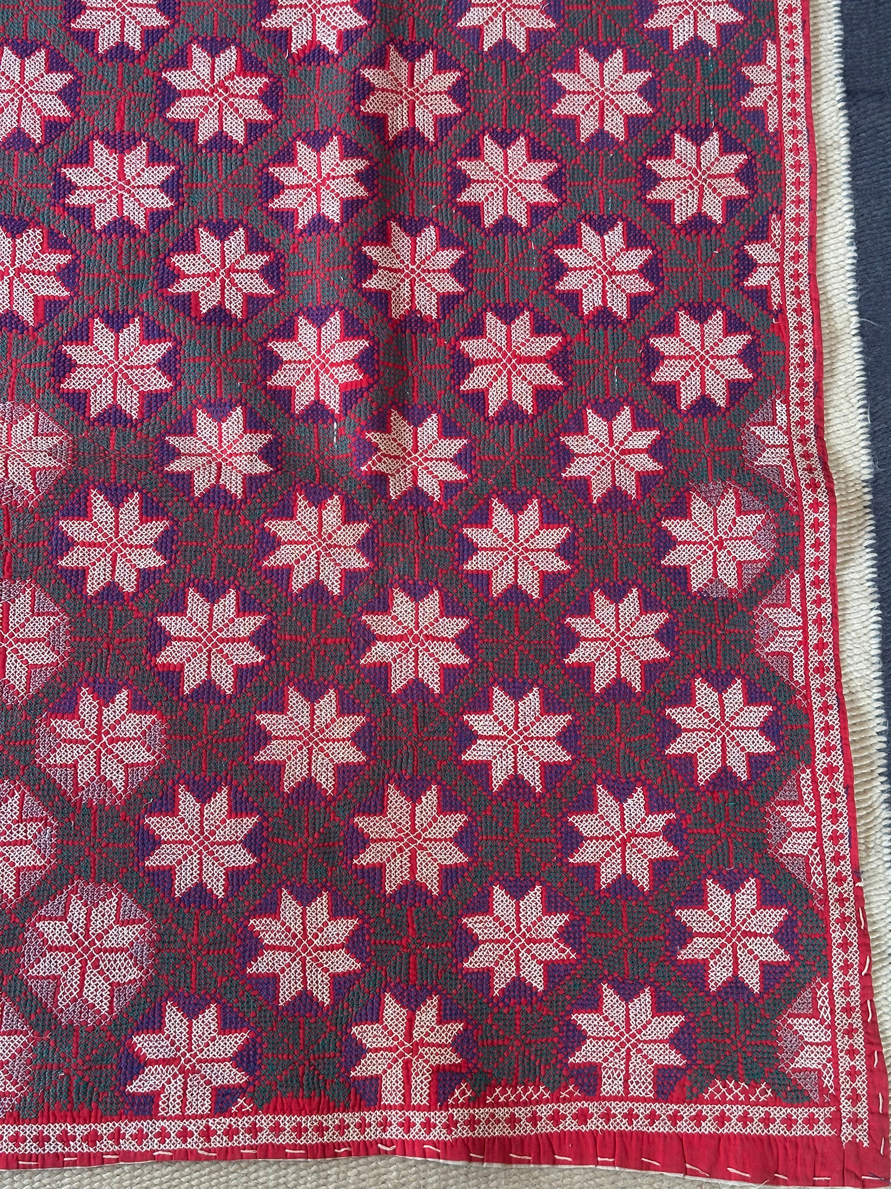 Green, Red and Purple Bengal Handmade Quilt