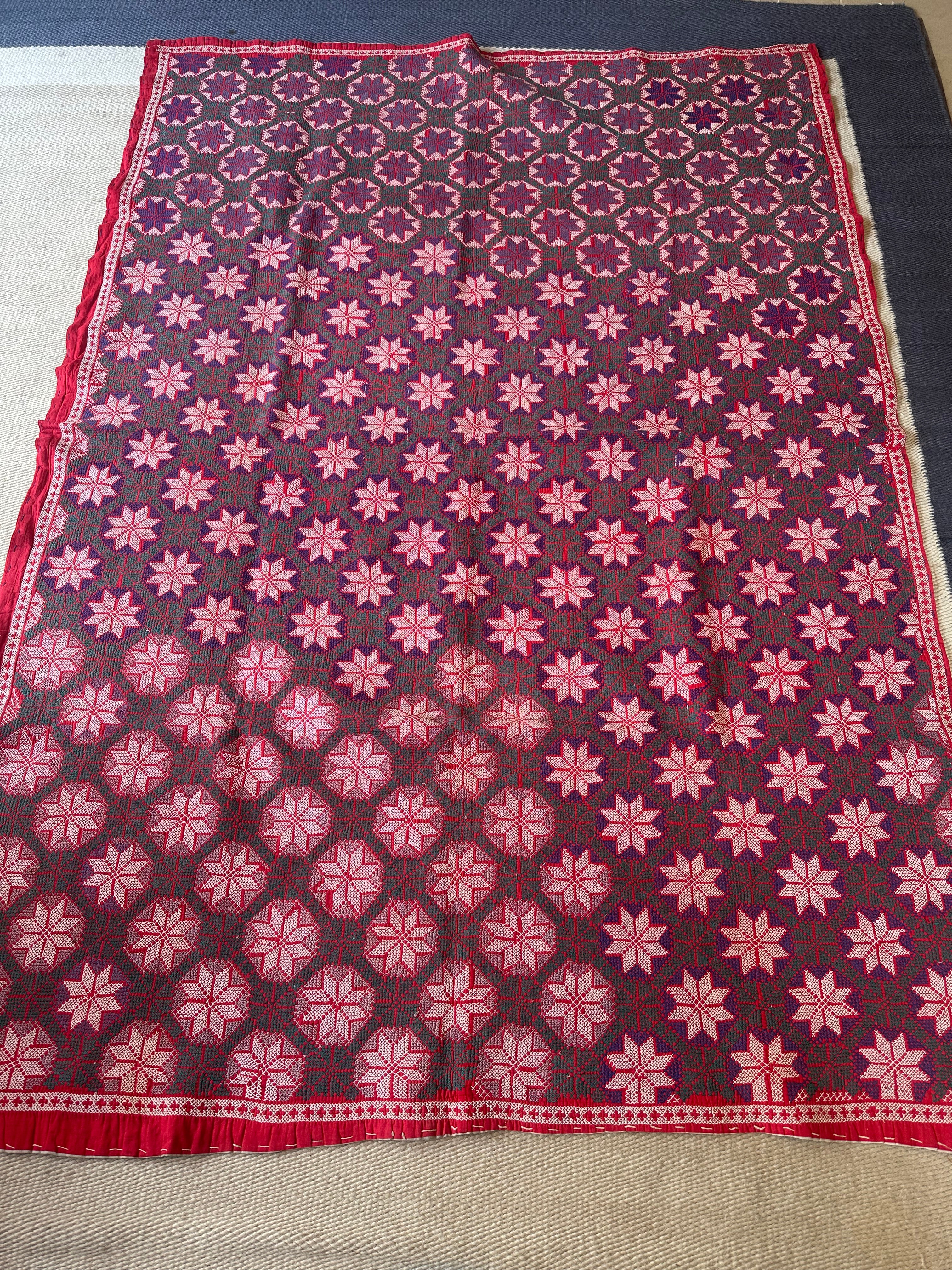 Green, Red and Purple Bengal Handmade Quilt