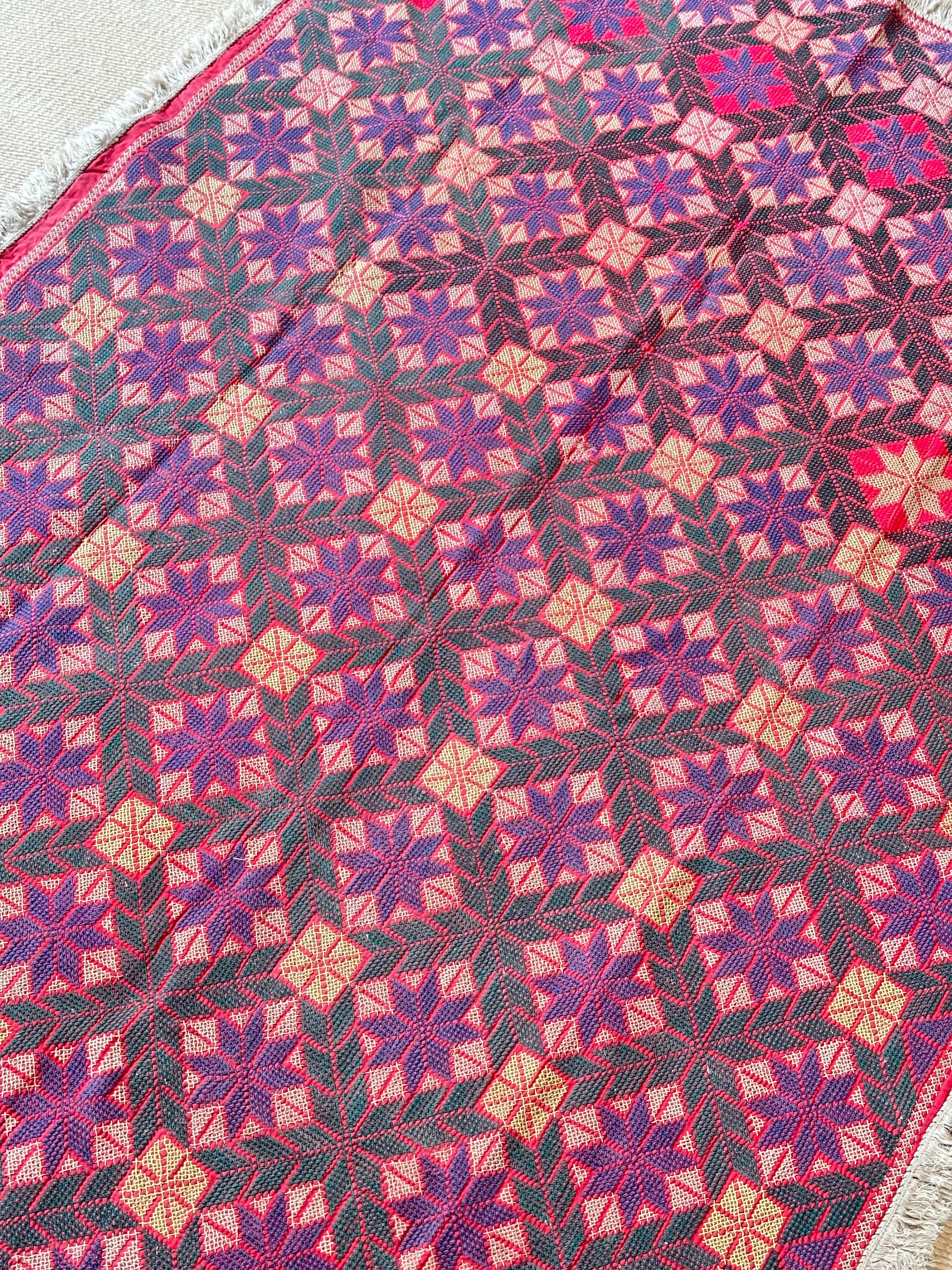 Green, Purple and Yellow Bengal Handmade Quilt