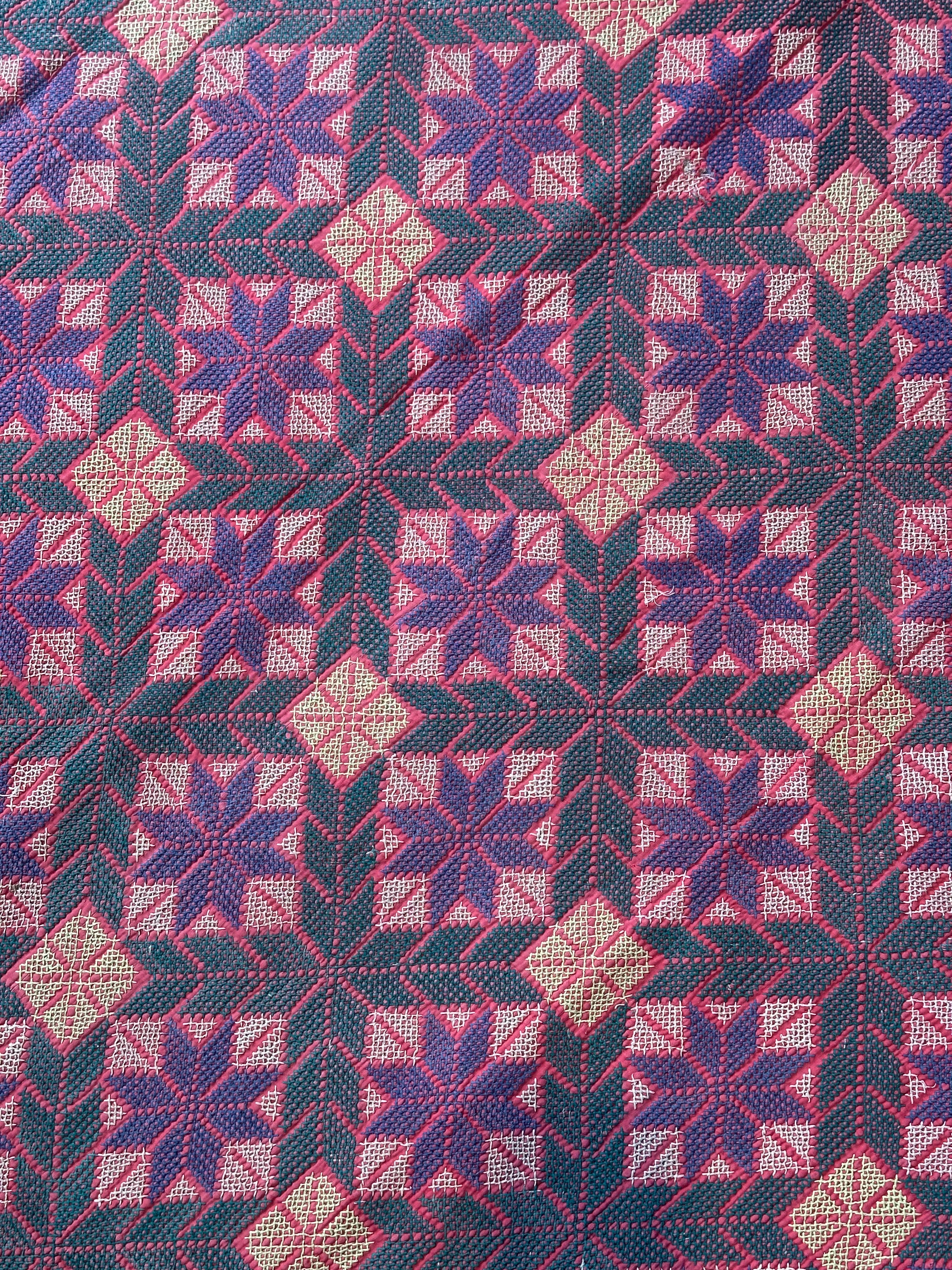 Green, Purple and Yellow Bengal Handmade Quilt