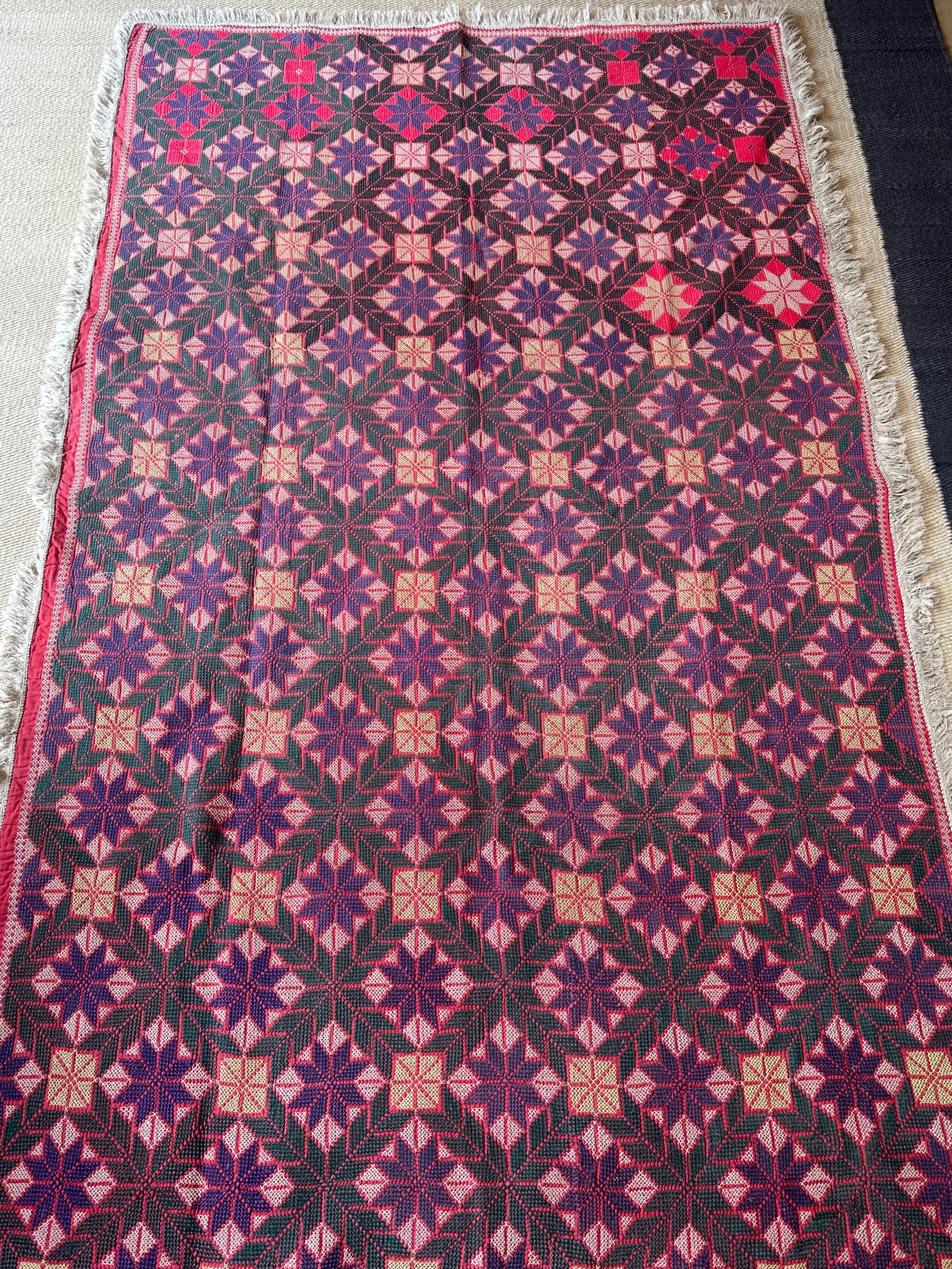 Green, Purple and Yellow Bengal Handmade Quilt