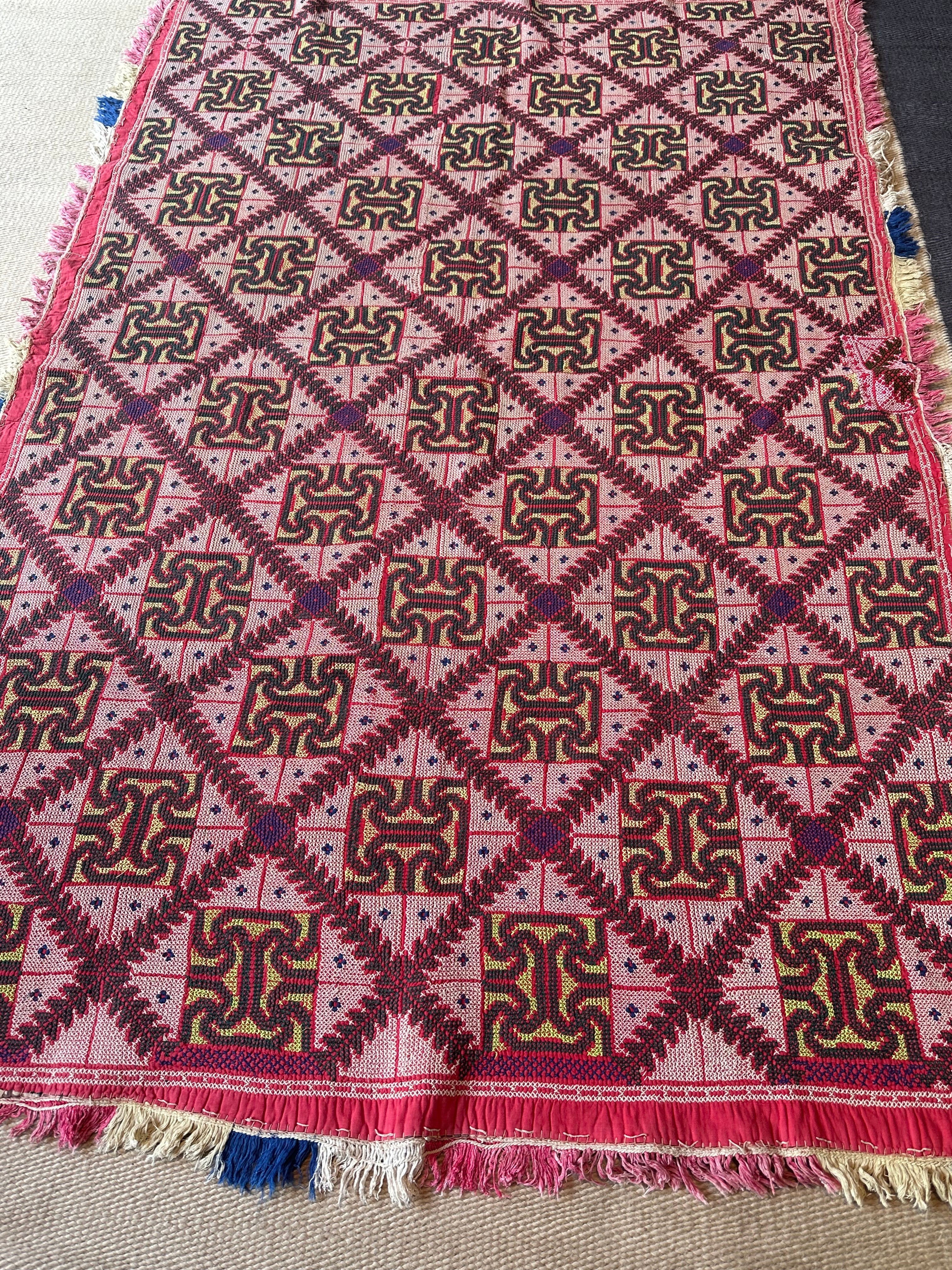 Vibrant Yellow and Pink Handmade Bengal Quilt