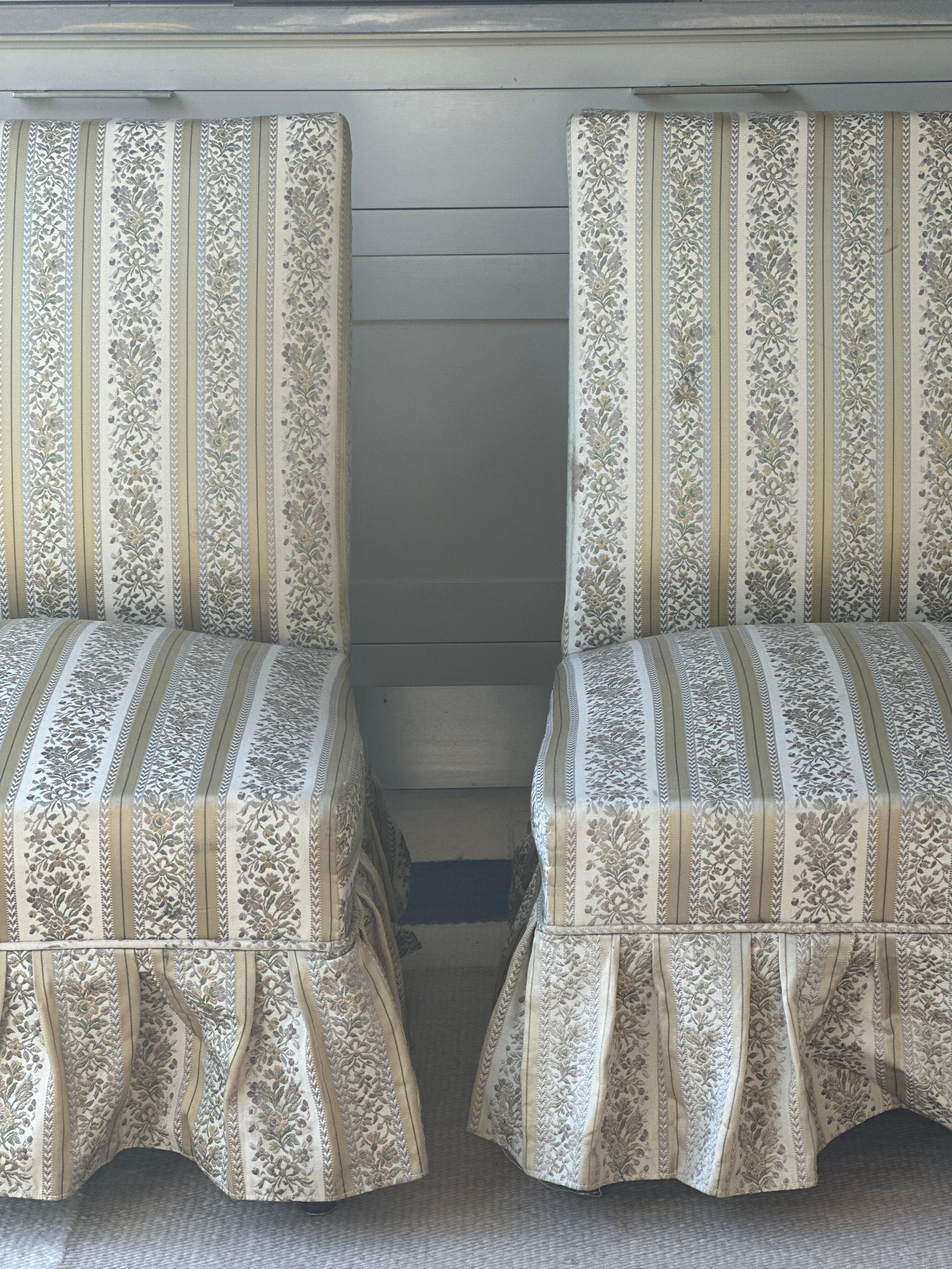 Pair of French Marquis Slipper Chairs in a Heritage Silk Fabric