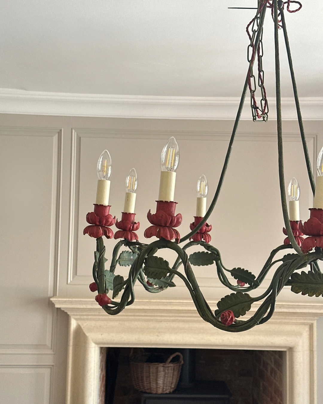 Large Painted Green Chandelier Circa 1940s
