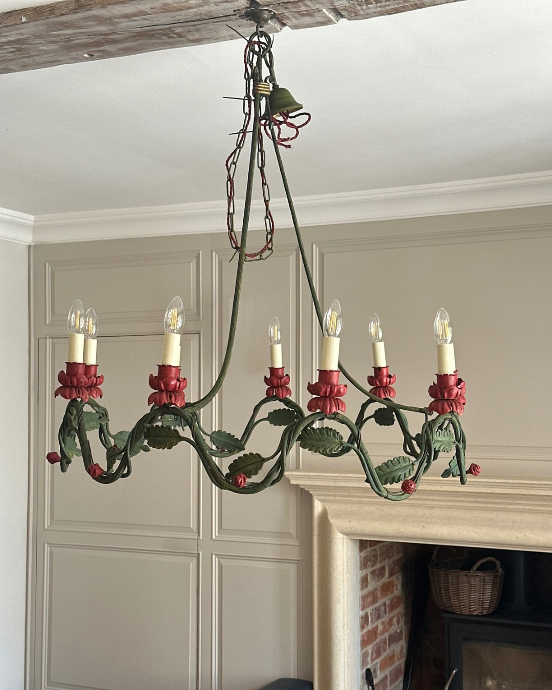 Large Painted Green Chandelier Circa 1940s