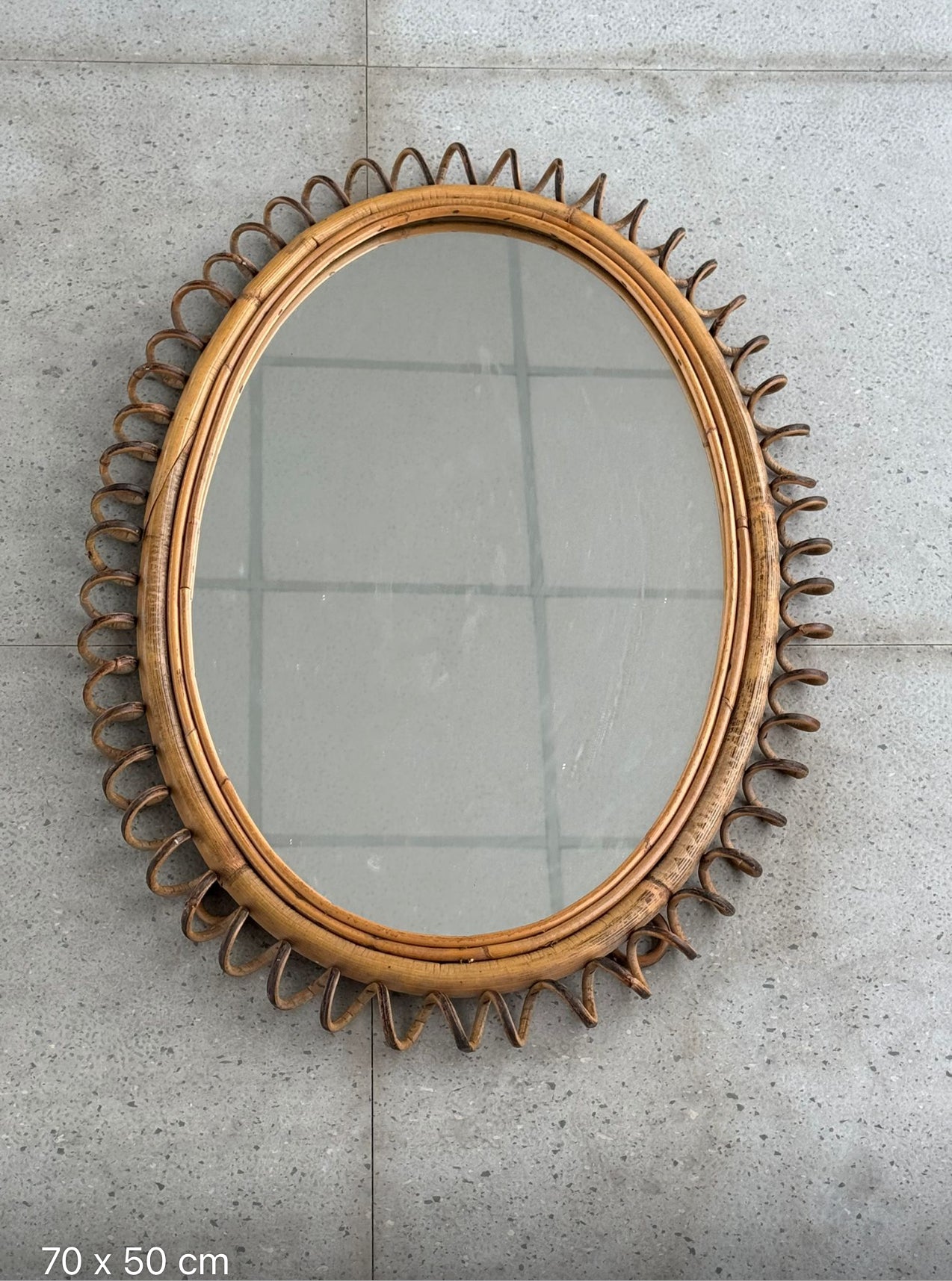 Oval Rattan 1960s Italian Mirror