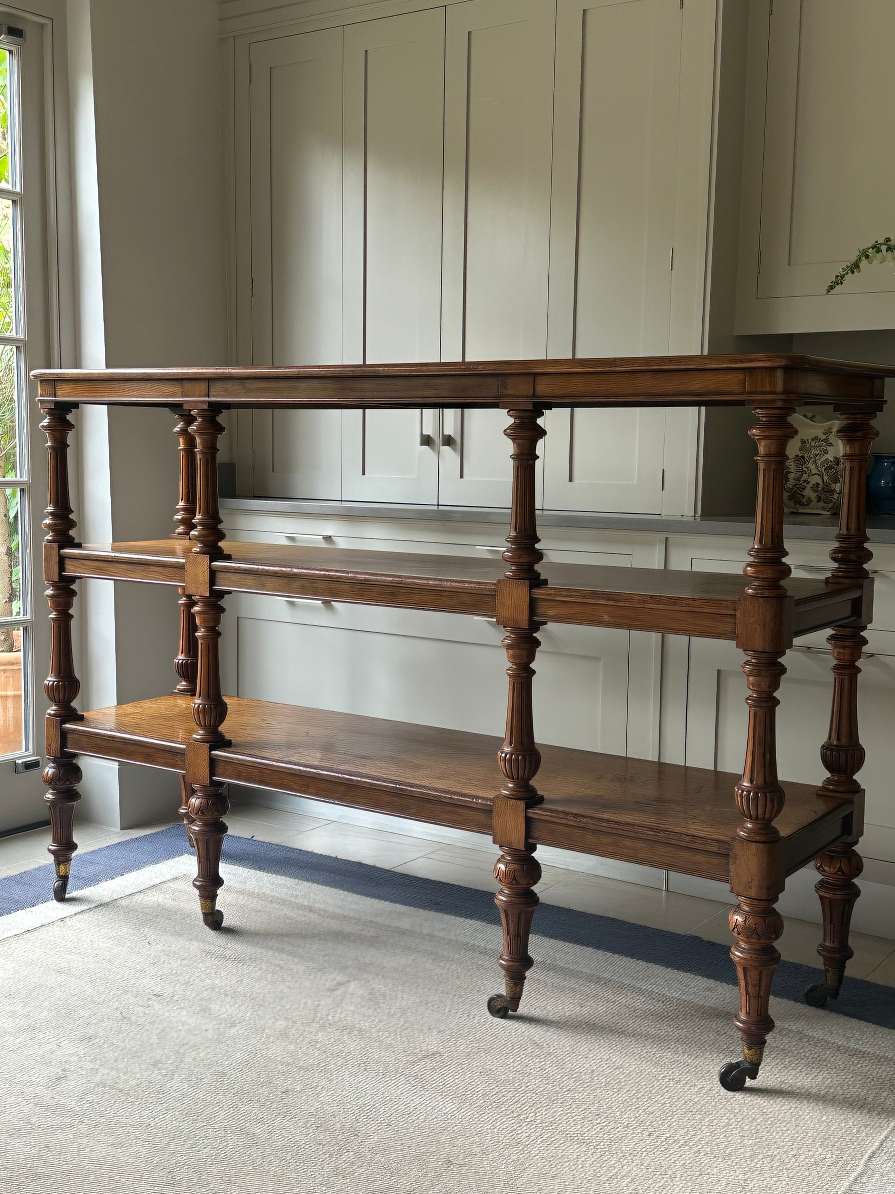 Large 19th Century Golden Oak 3 Tier Buffet