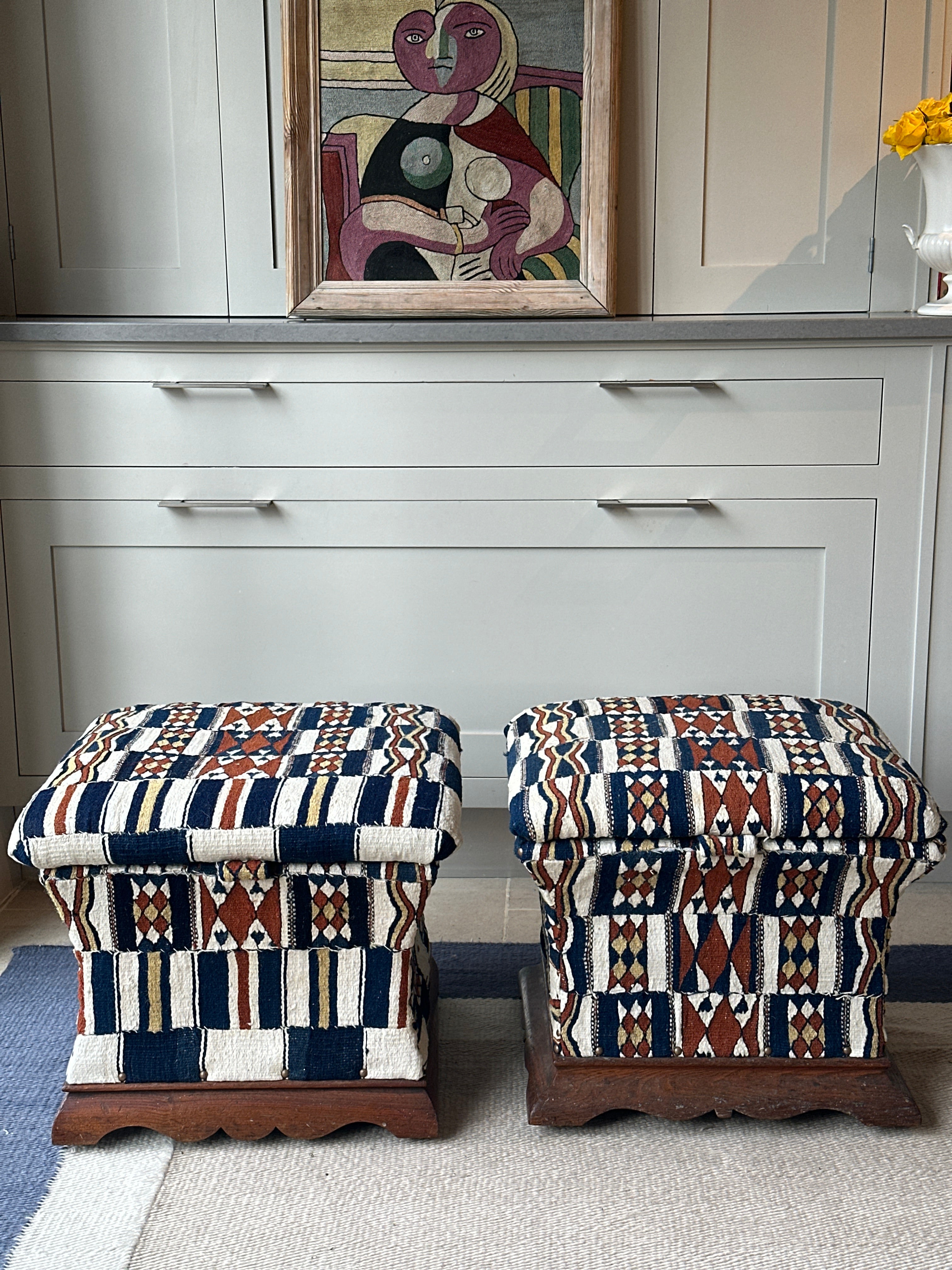 Pair of Textile Covered Storage Ottomans