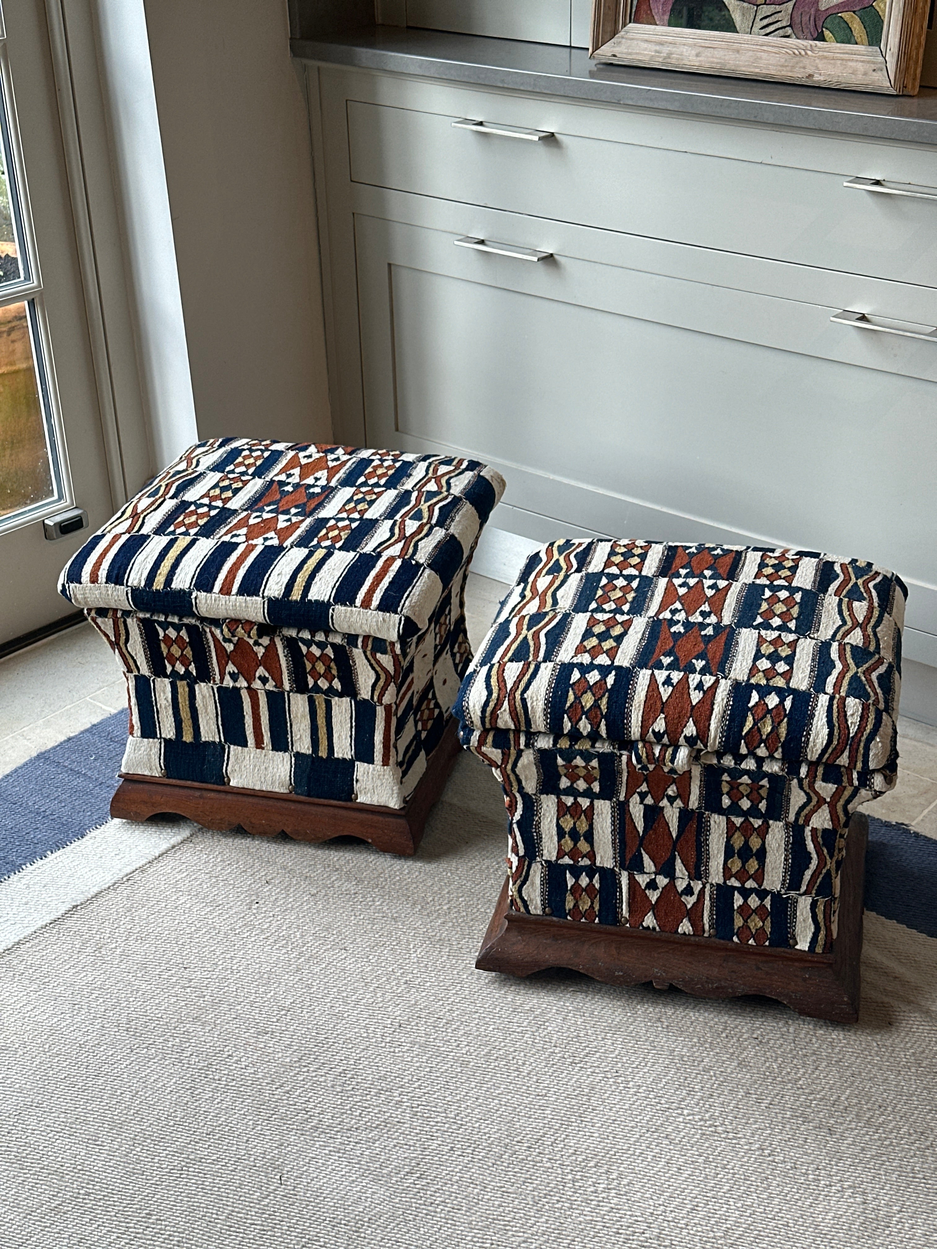 Pair of Textile Covered Storage Ottomans