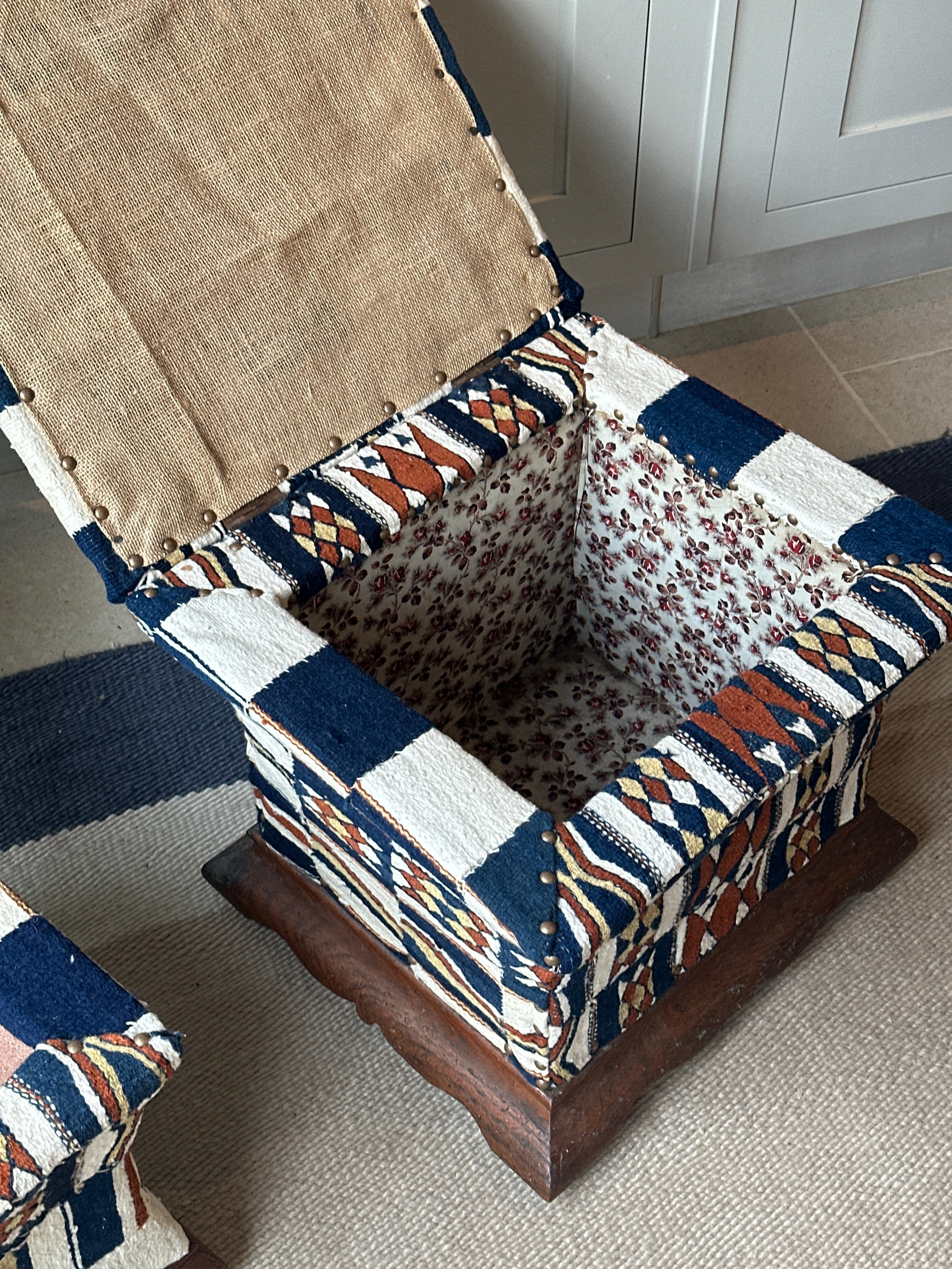 Pair of Textile Covered Storage Ottomans