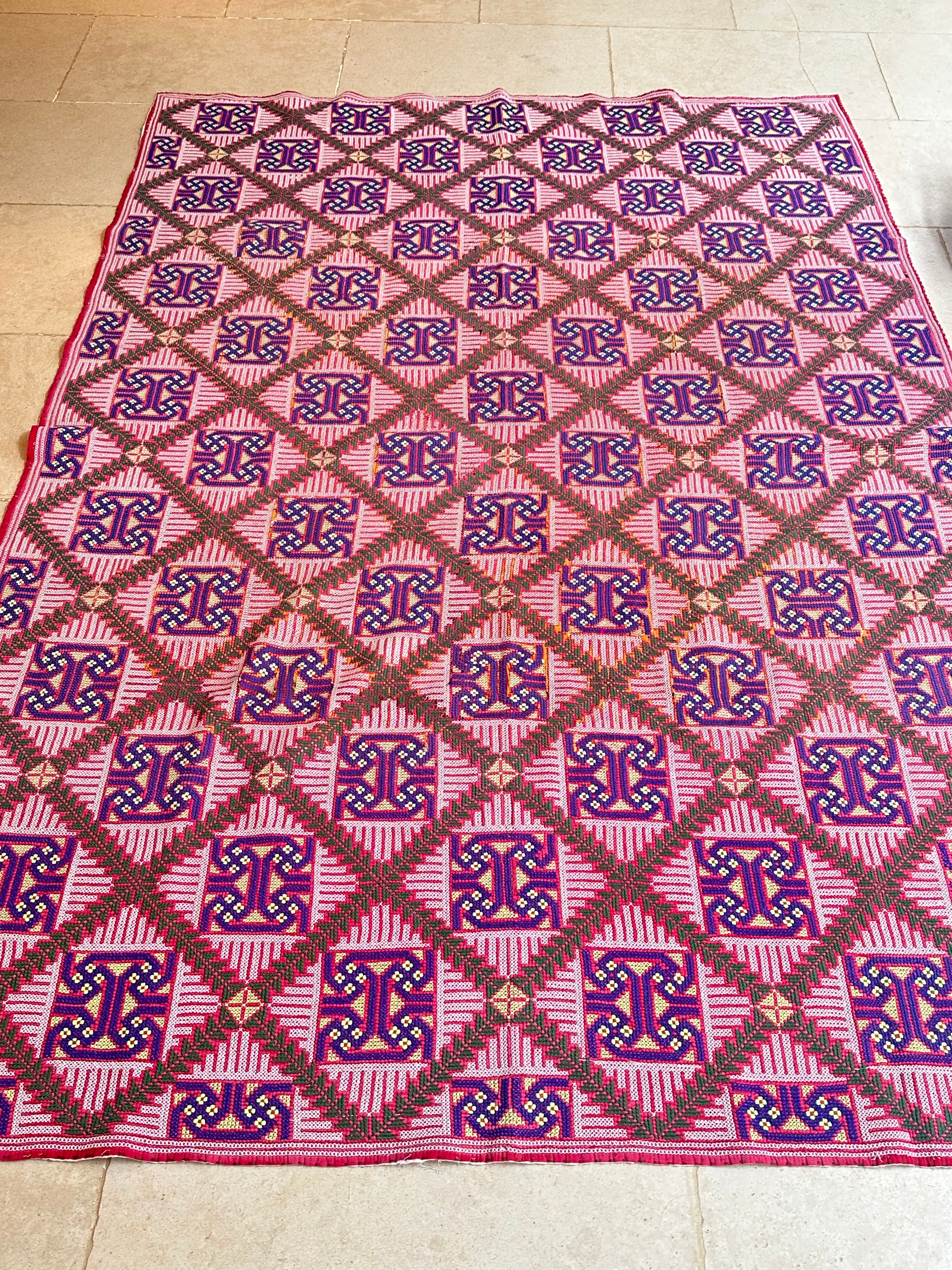 Green, Pink & Blue Handmade Bengal Quilt