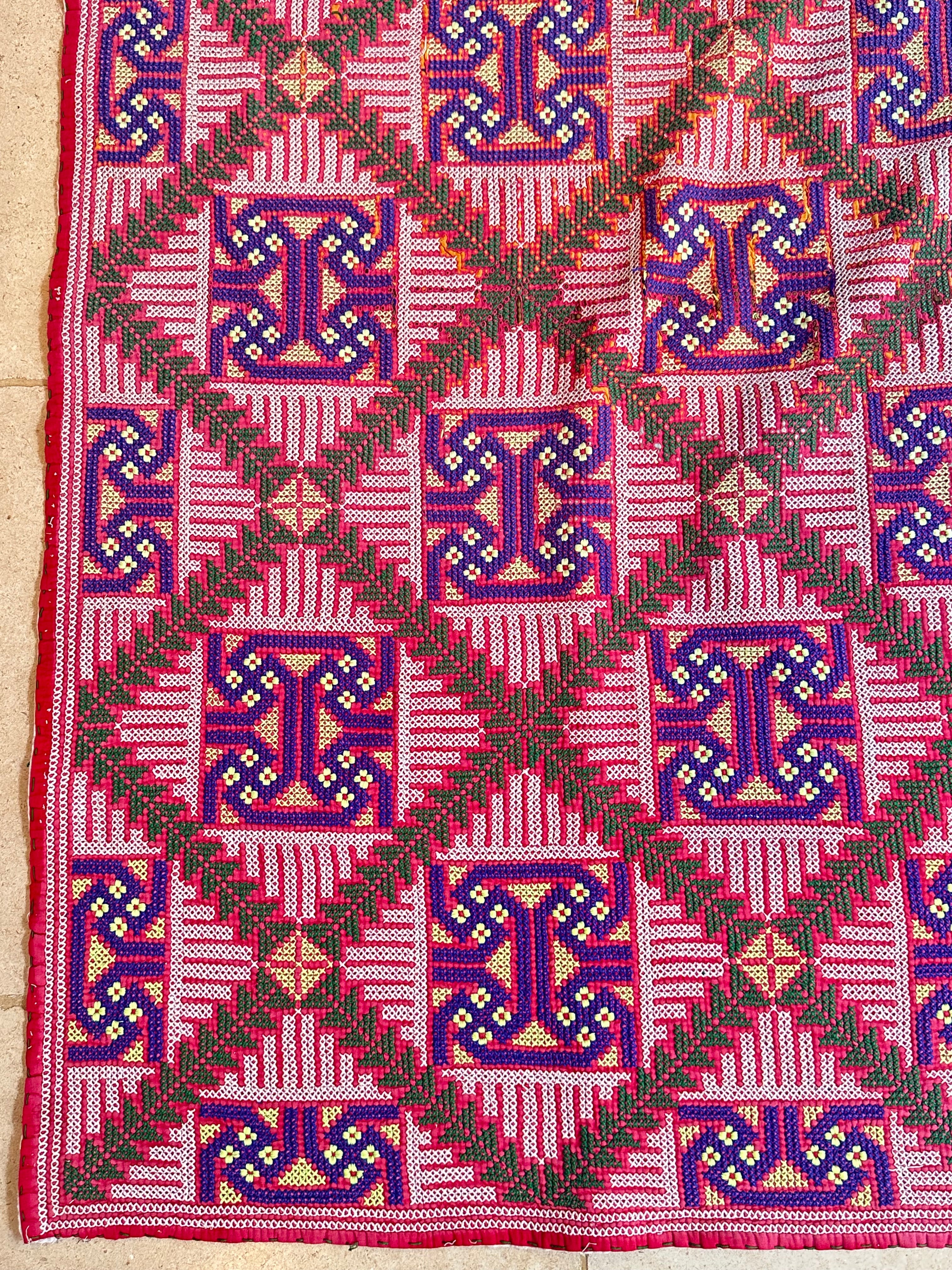 Green, Pink & Blue Handmade Bengal Quilt