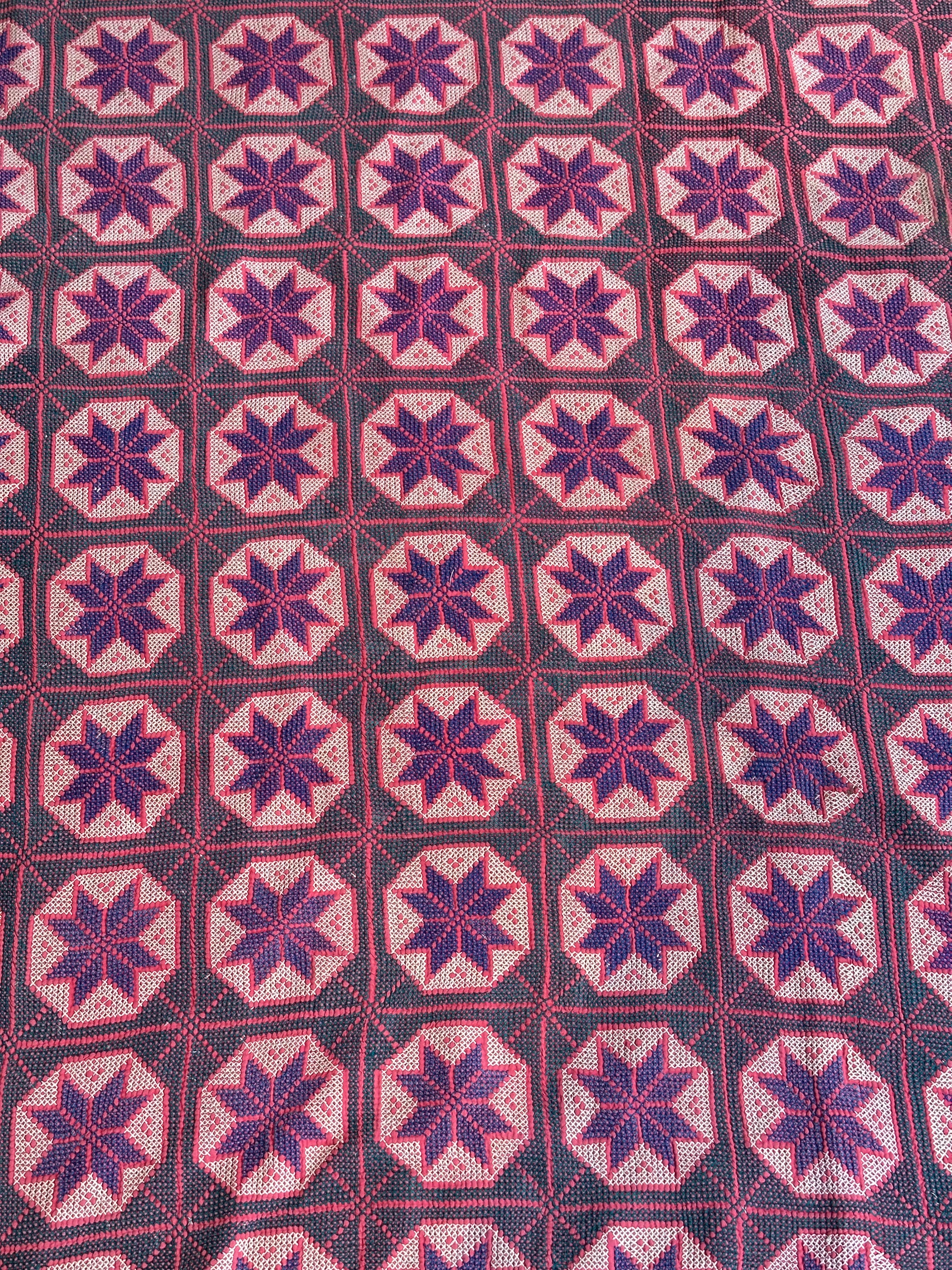 Dark Green & Pink Handmade Bengal Quilt