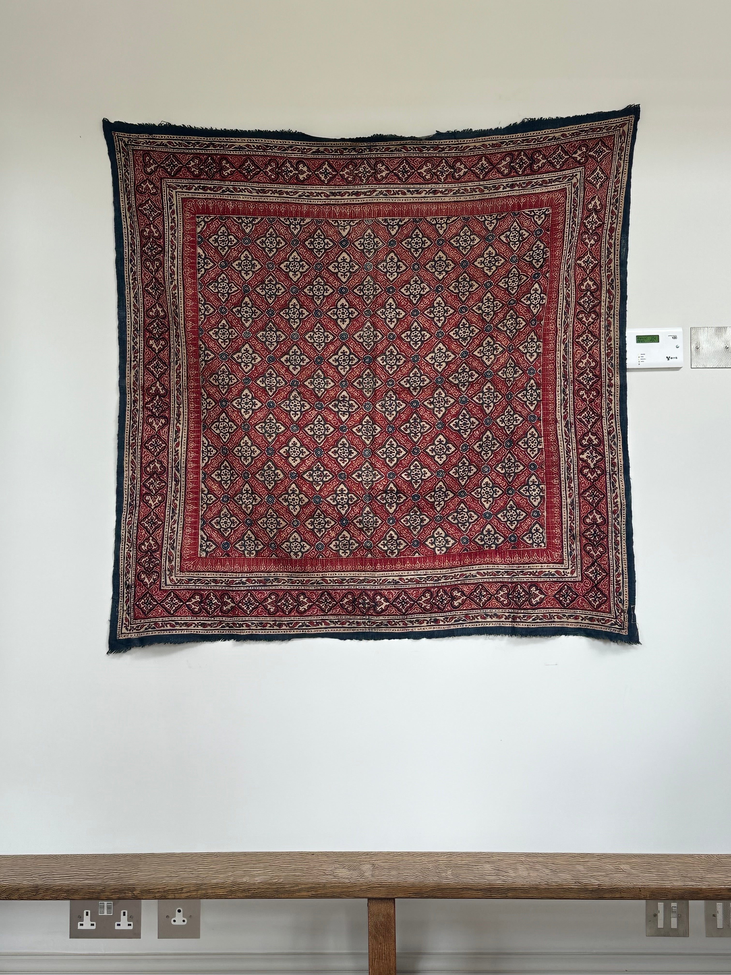 Antique Framed Sri Lankan Cotton Wall Hanging