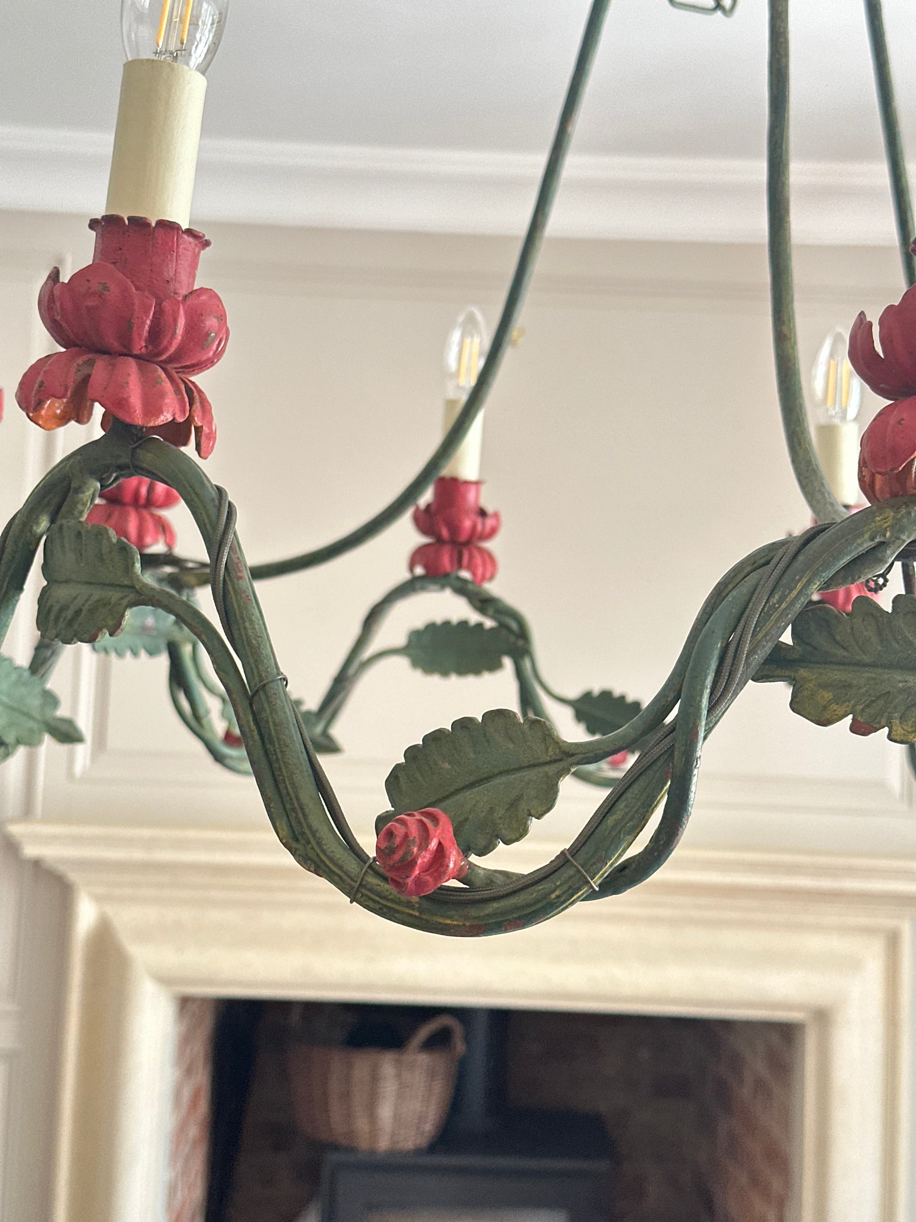 Large Painted Green Chandelier Circa 1940s