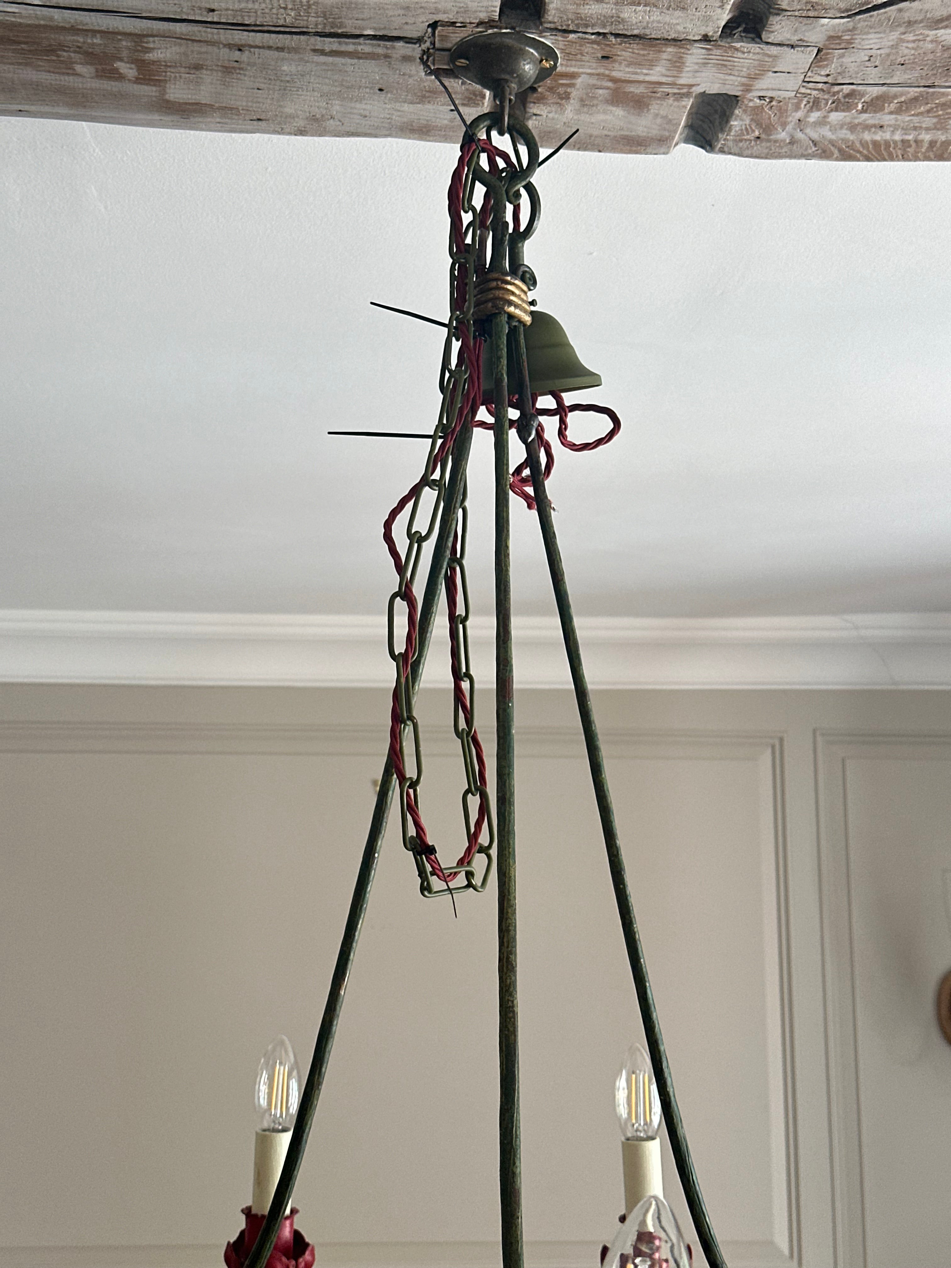 Large Painted Green Chandelier Circa 1940s