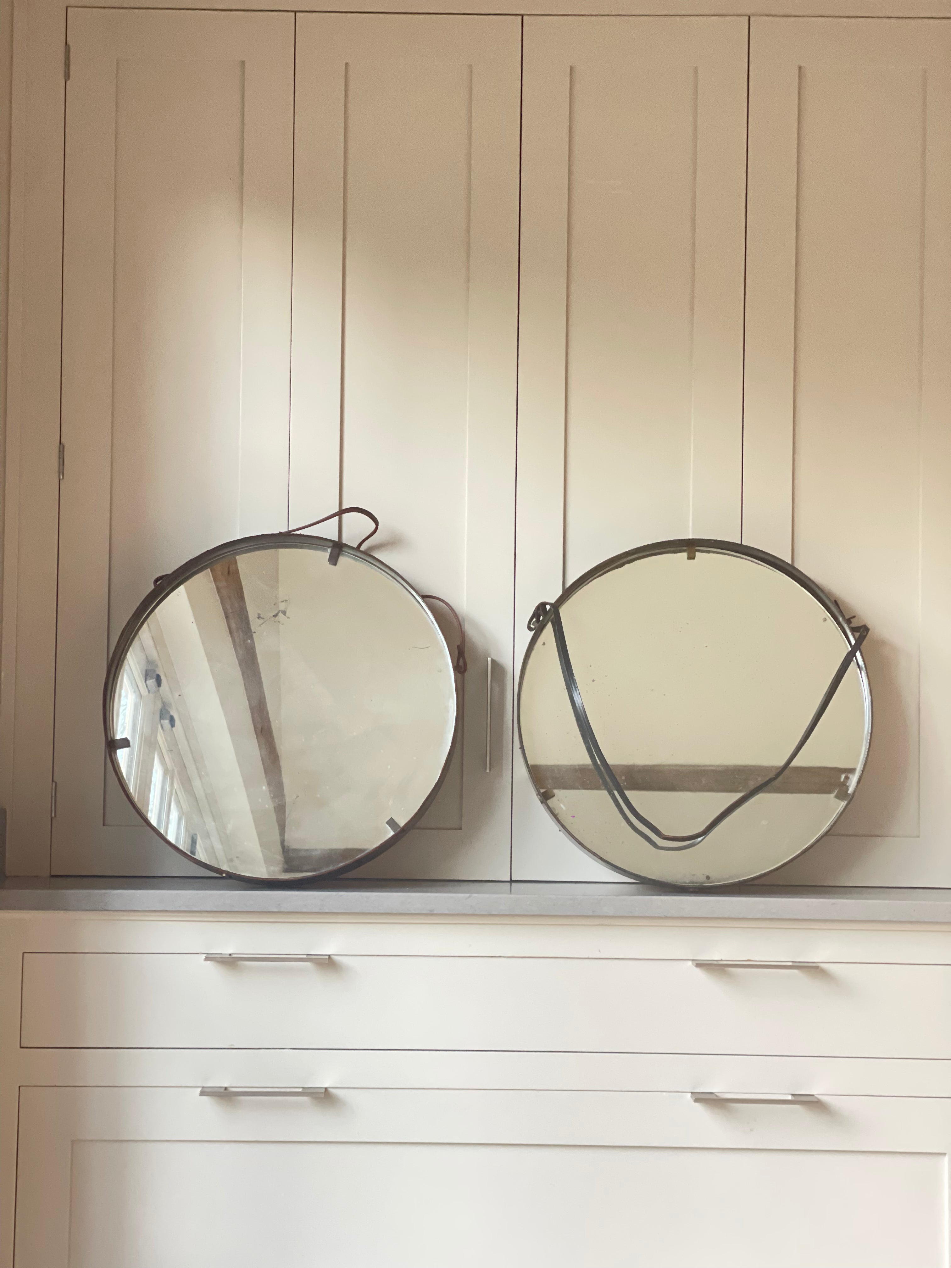 Pair of 1950s Italian Leather Round Mirrors