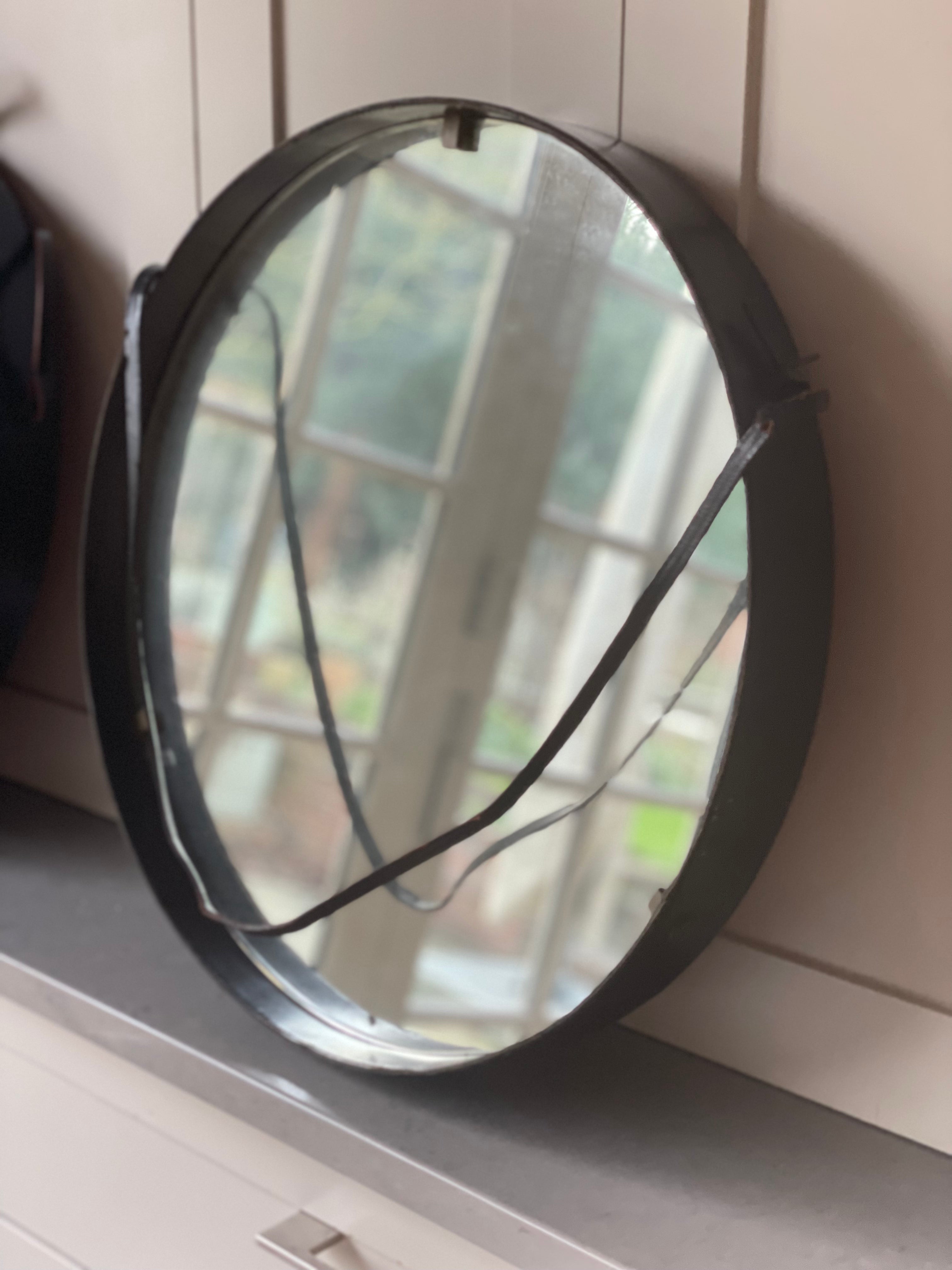 Pair of 1950s Italian Leather Round Mirrors