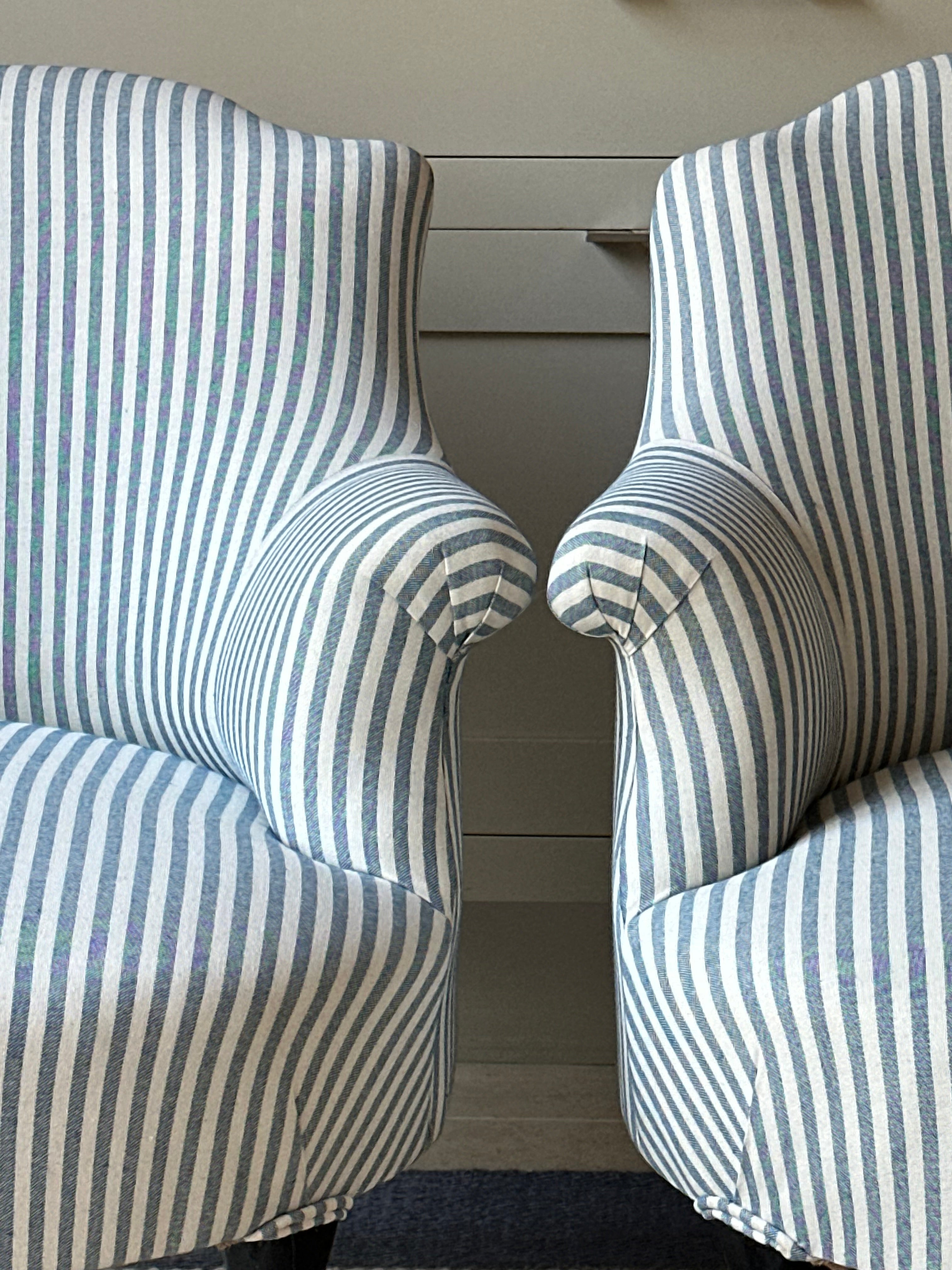 Single Chapeau de Gandarme armchair in Blue Ticking