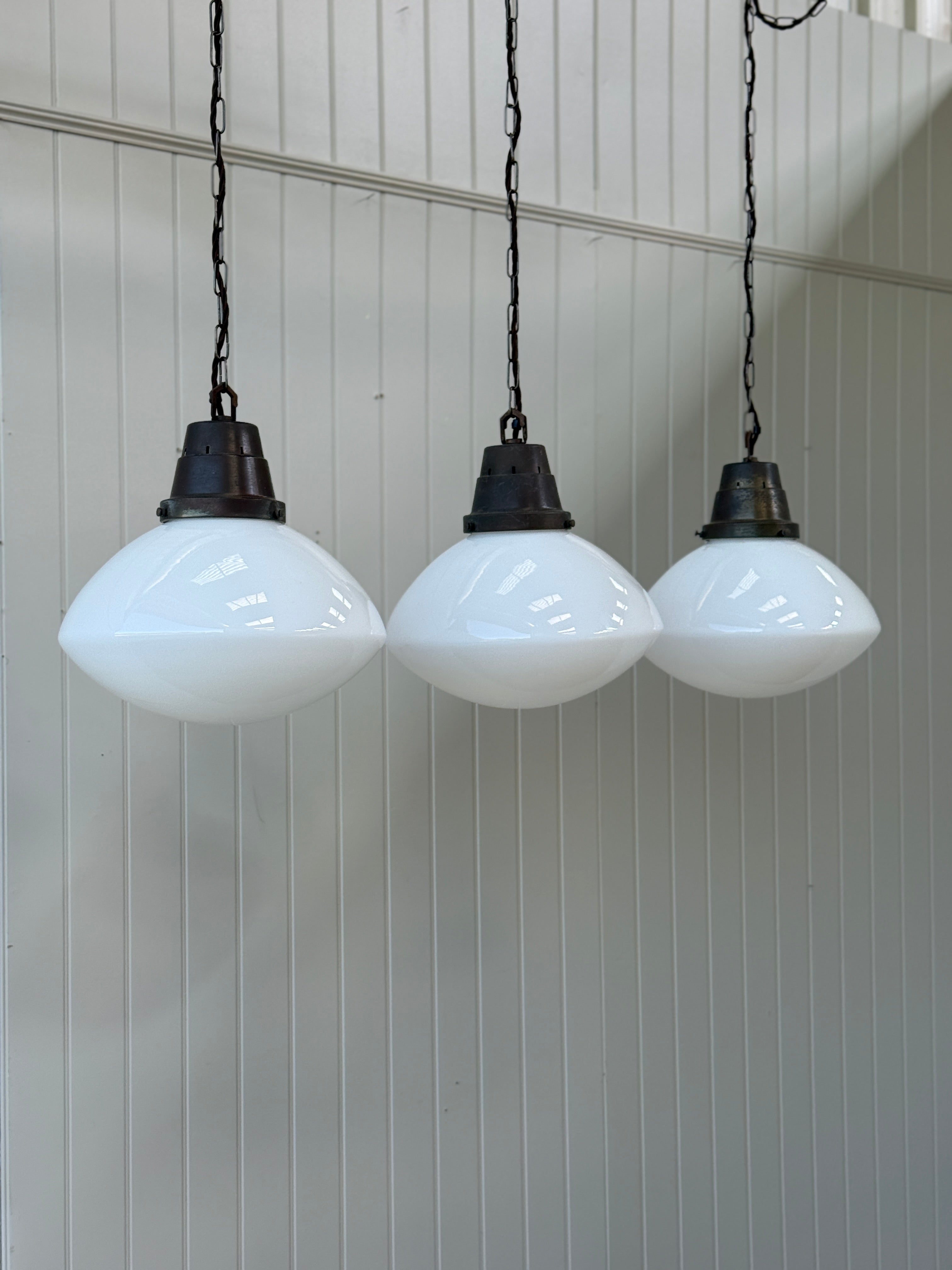 Set of 3 Large Opaline Pendant Lights