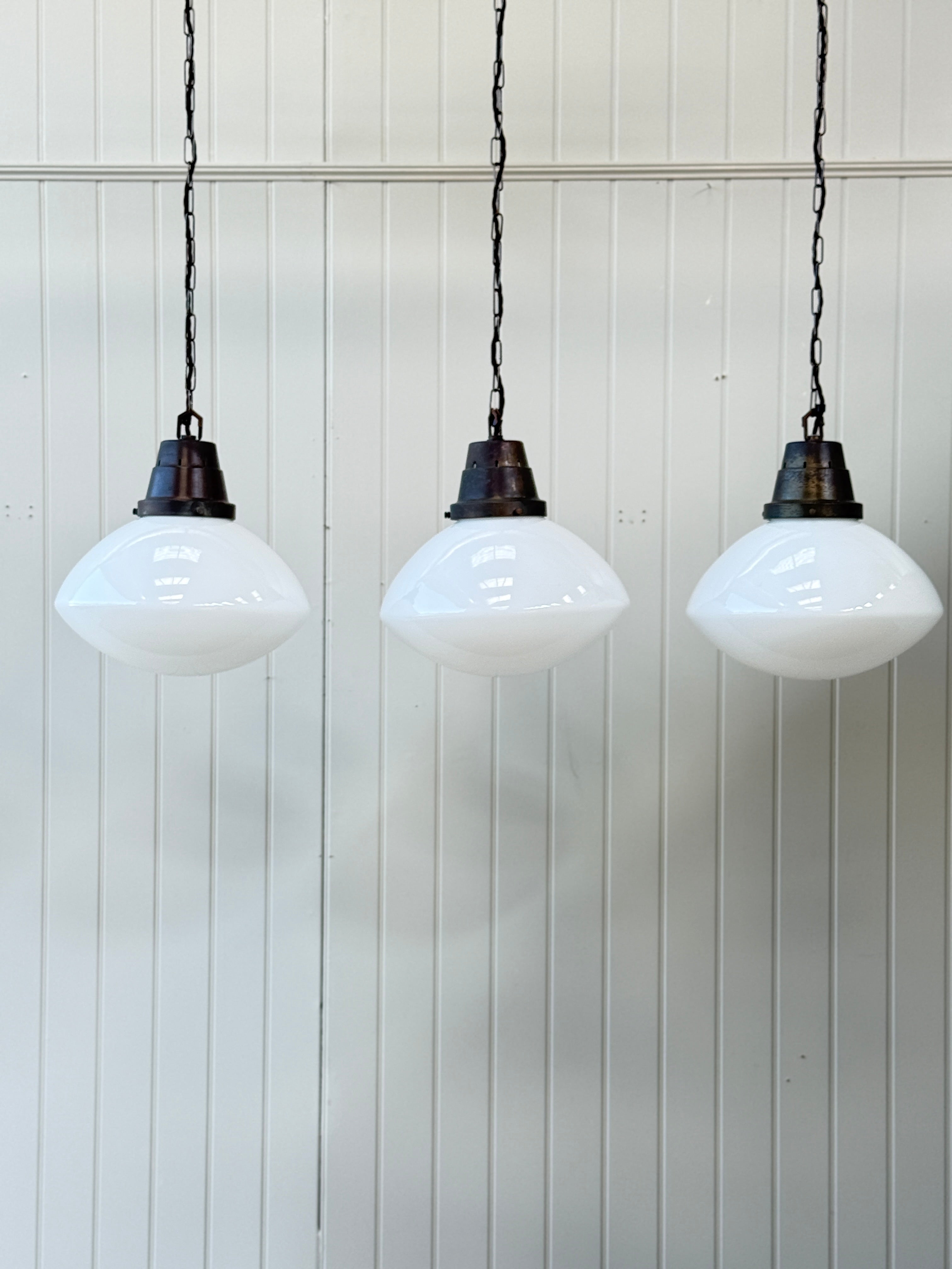 Set of 3 Large Opaline Pendant Lights