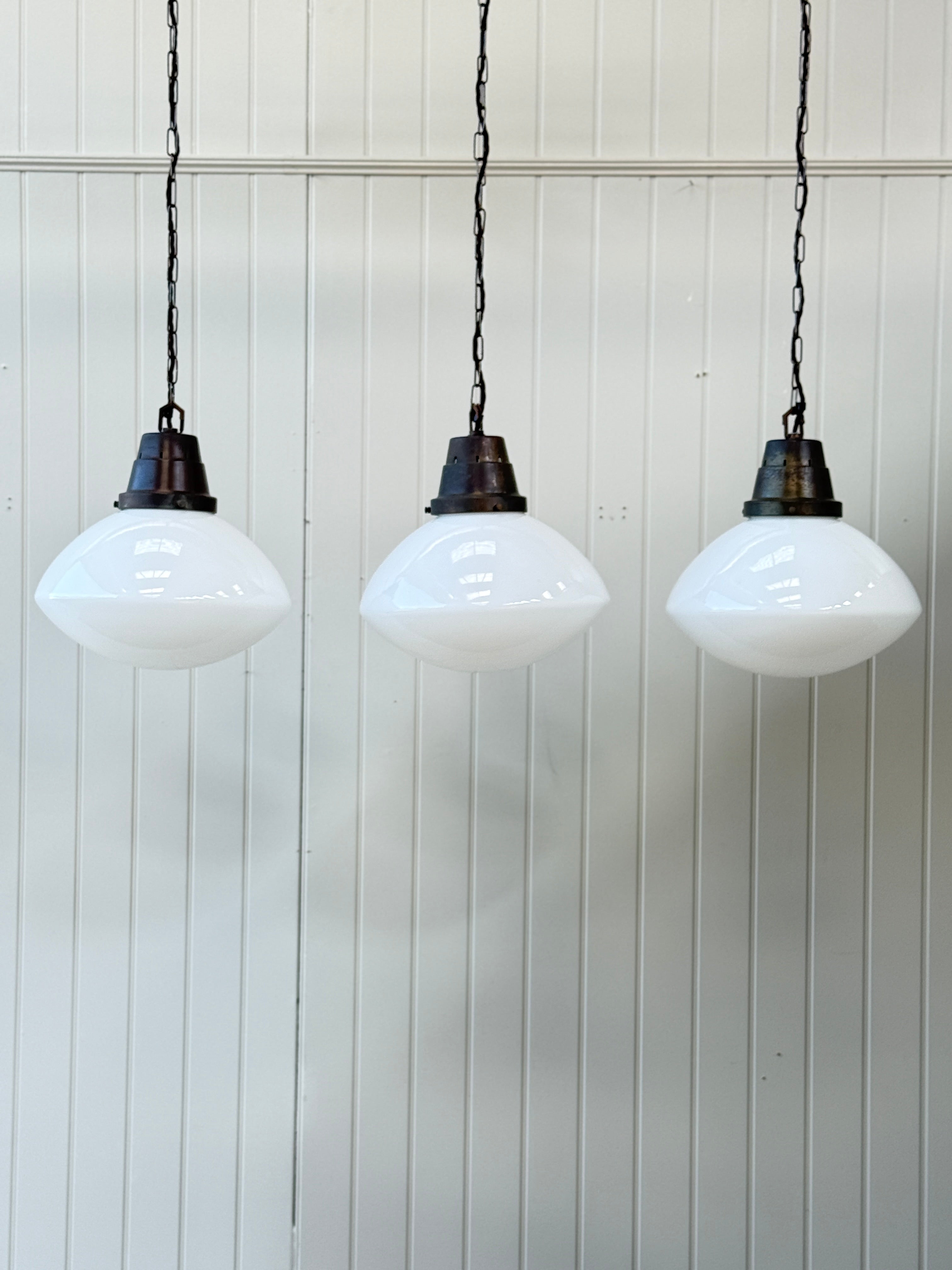 Set of 3 Large Opaline Pendant Lights