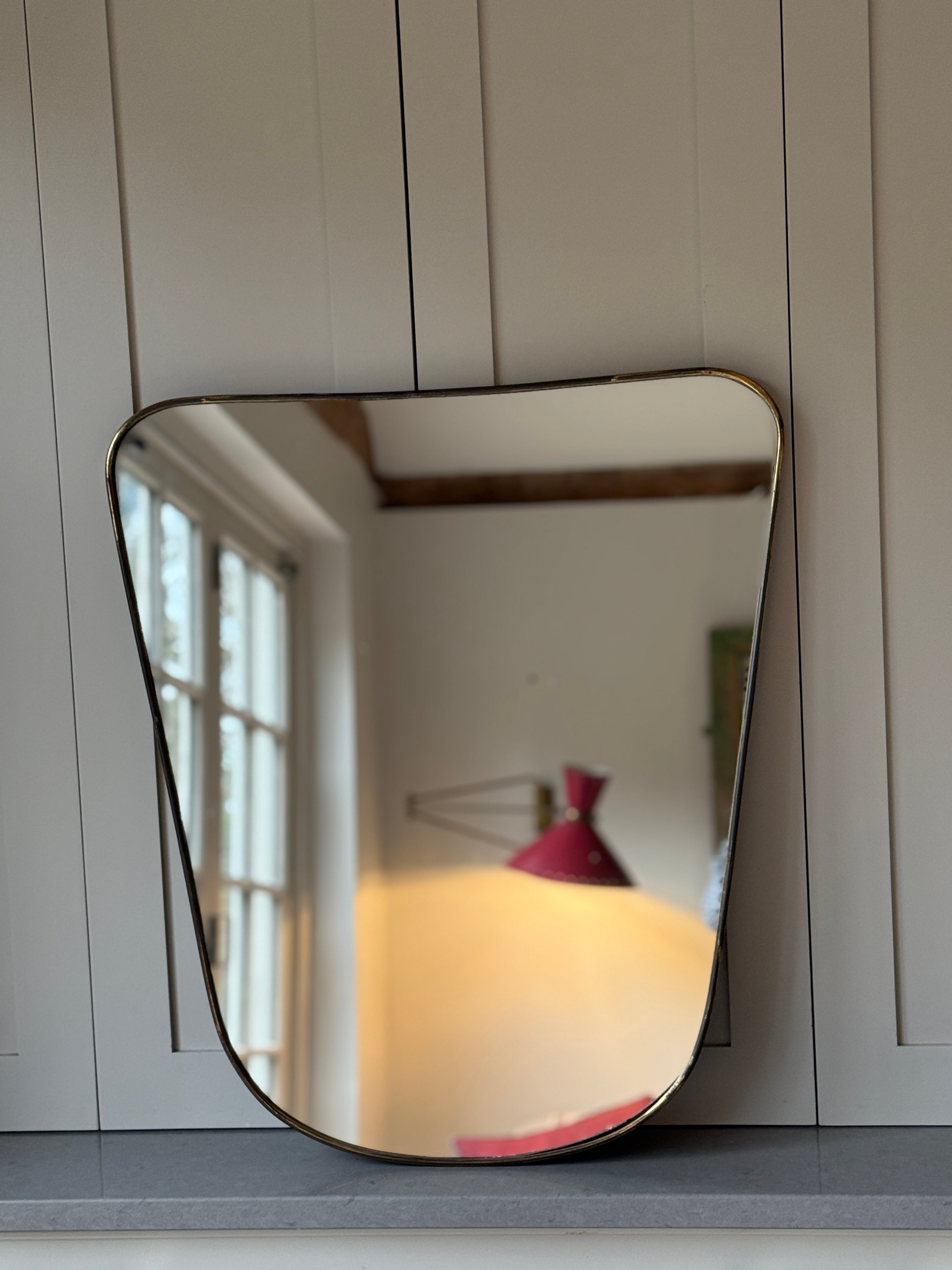 Italian 1950s Brass Shield Mirror (69cm by 58cm)