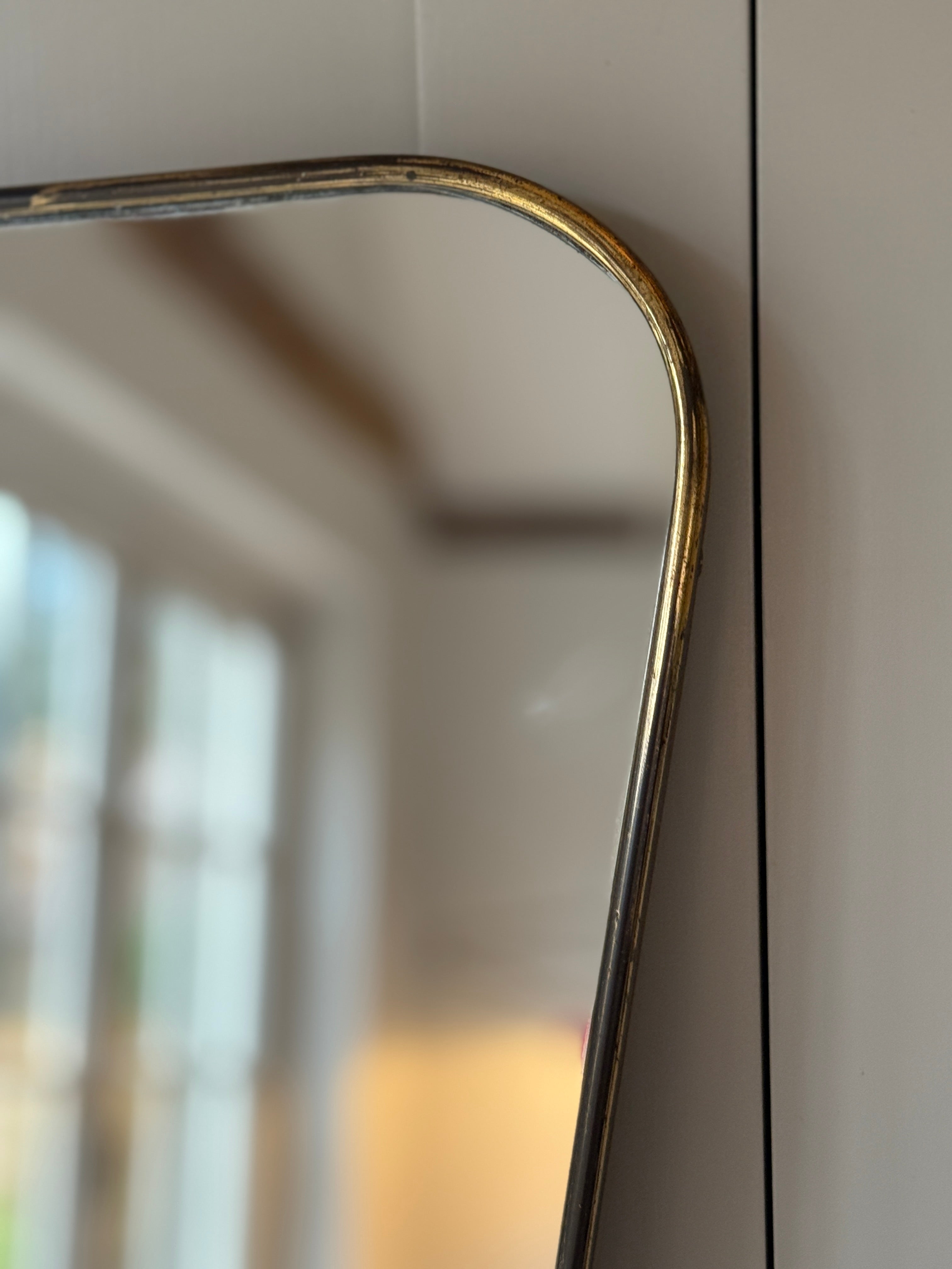 Italian 1950s Brass Shield Mirror (69cm by 58cm)