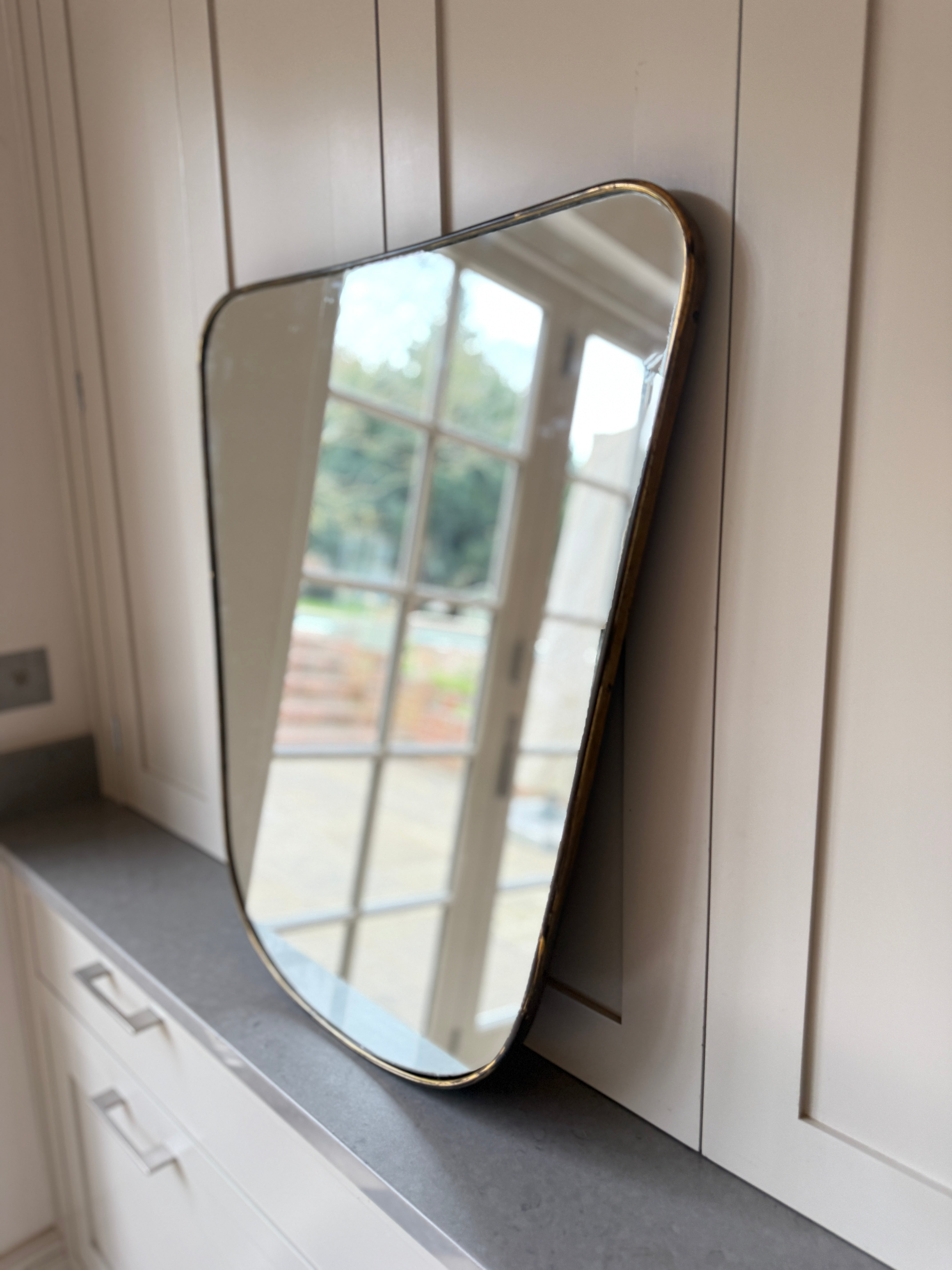 Italian 1950s Brass Shield Mirror (69cm by 58cm)