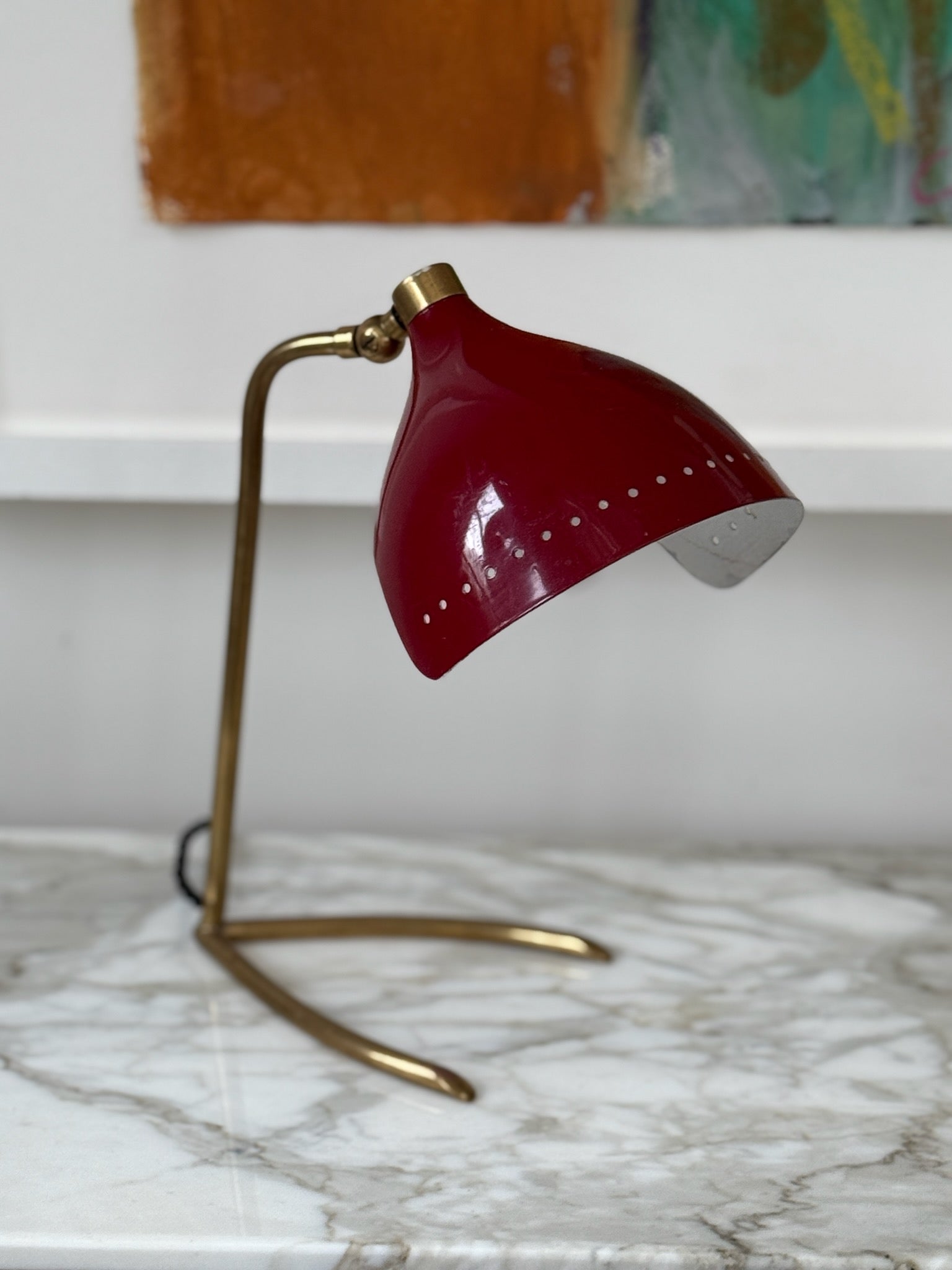 Brass Red Stilnovo Table Lamp