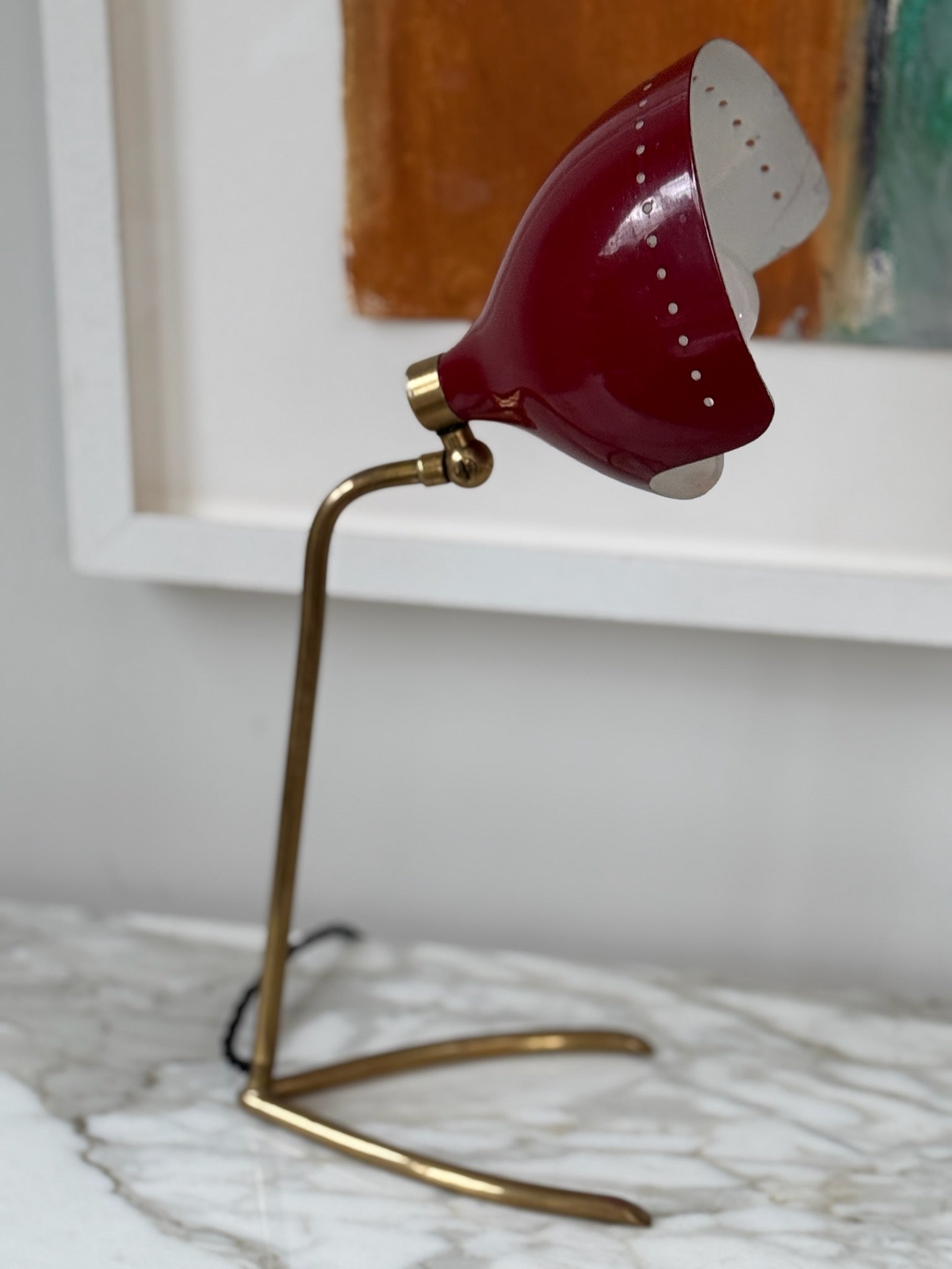 Brass Red Stilnovo Table Lamp