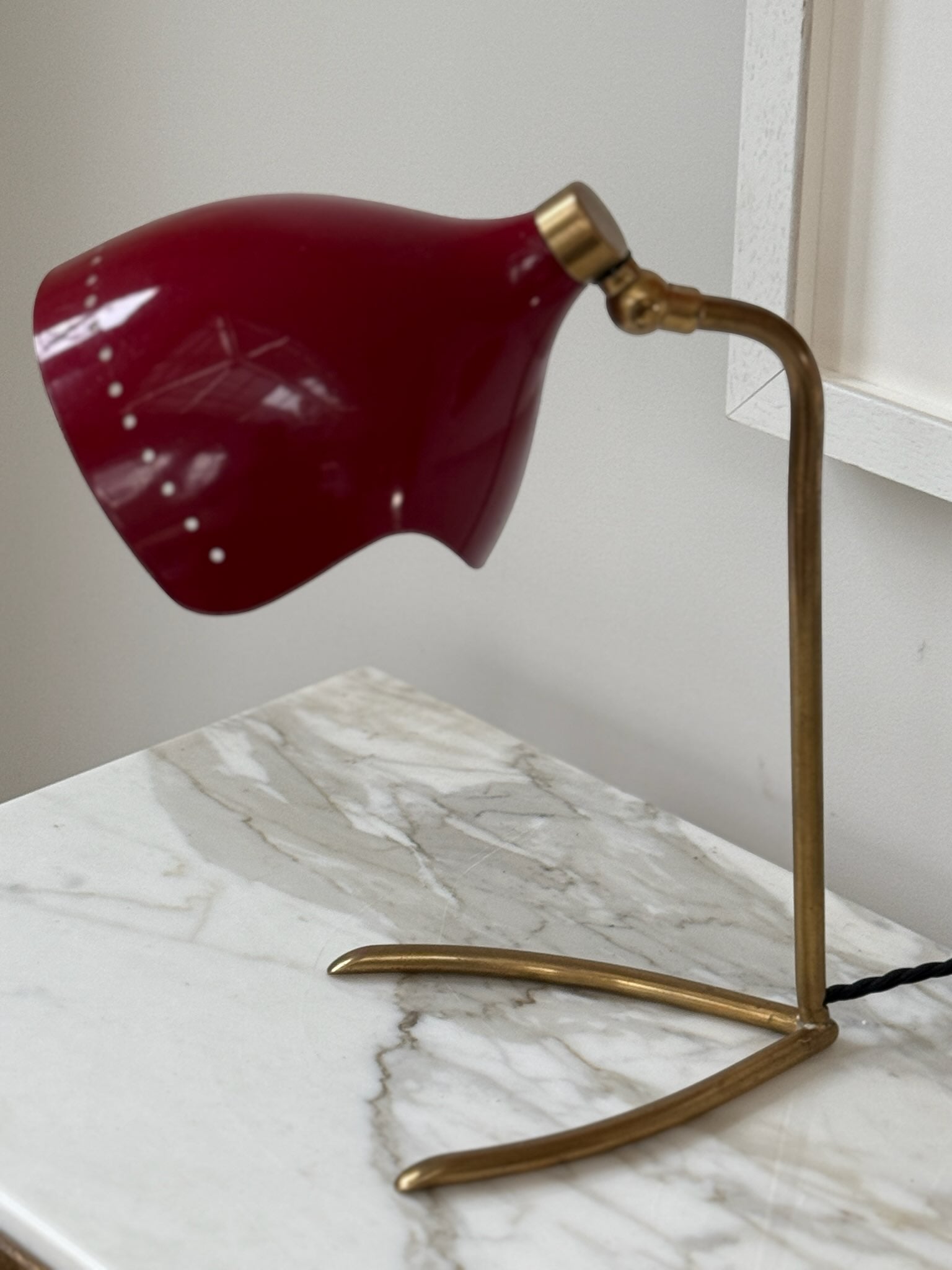 Brass Red Stilnovo Table Lamp