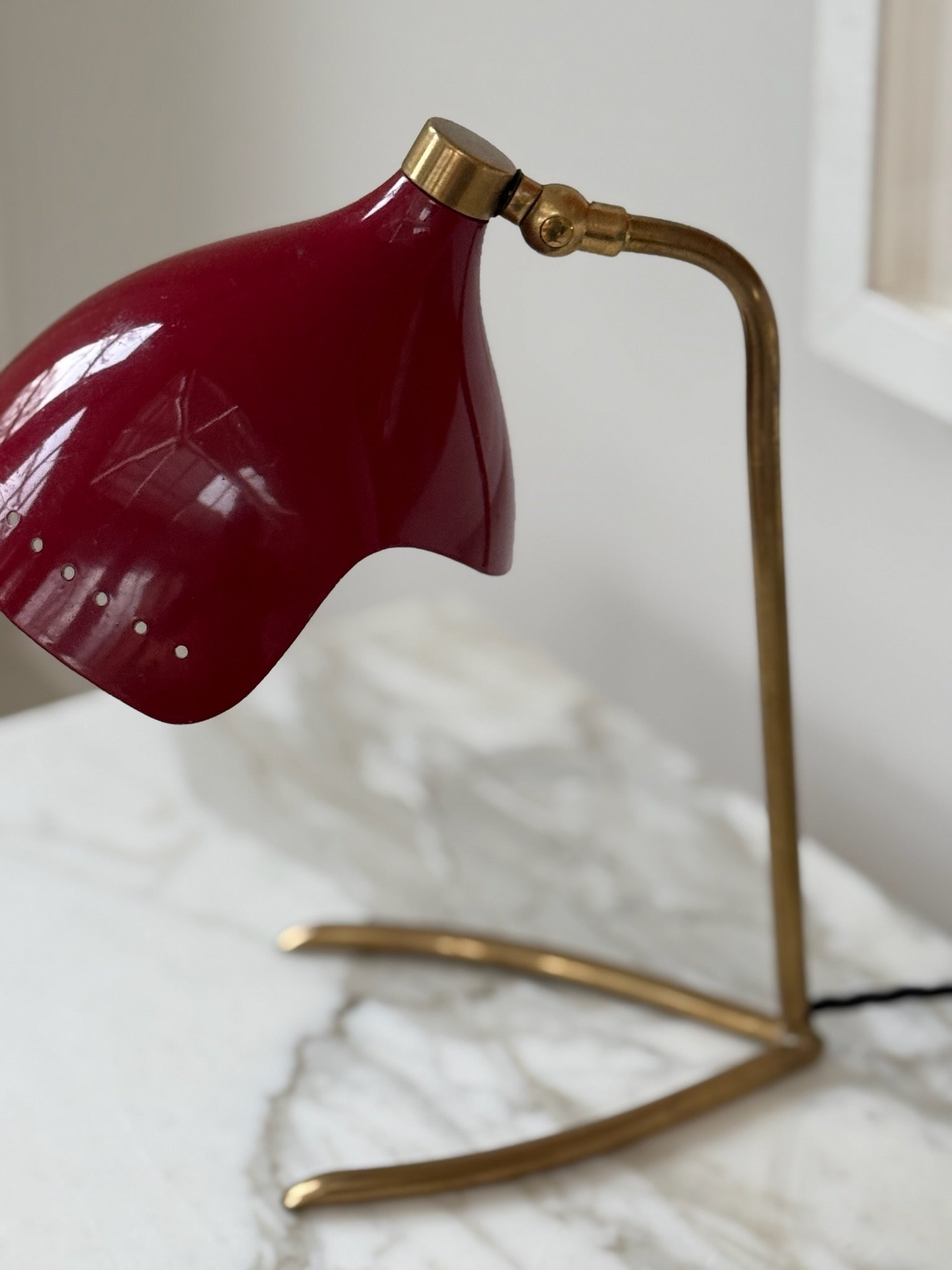 Brass Red Stilnovo Table Lamp