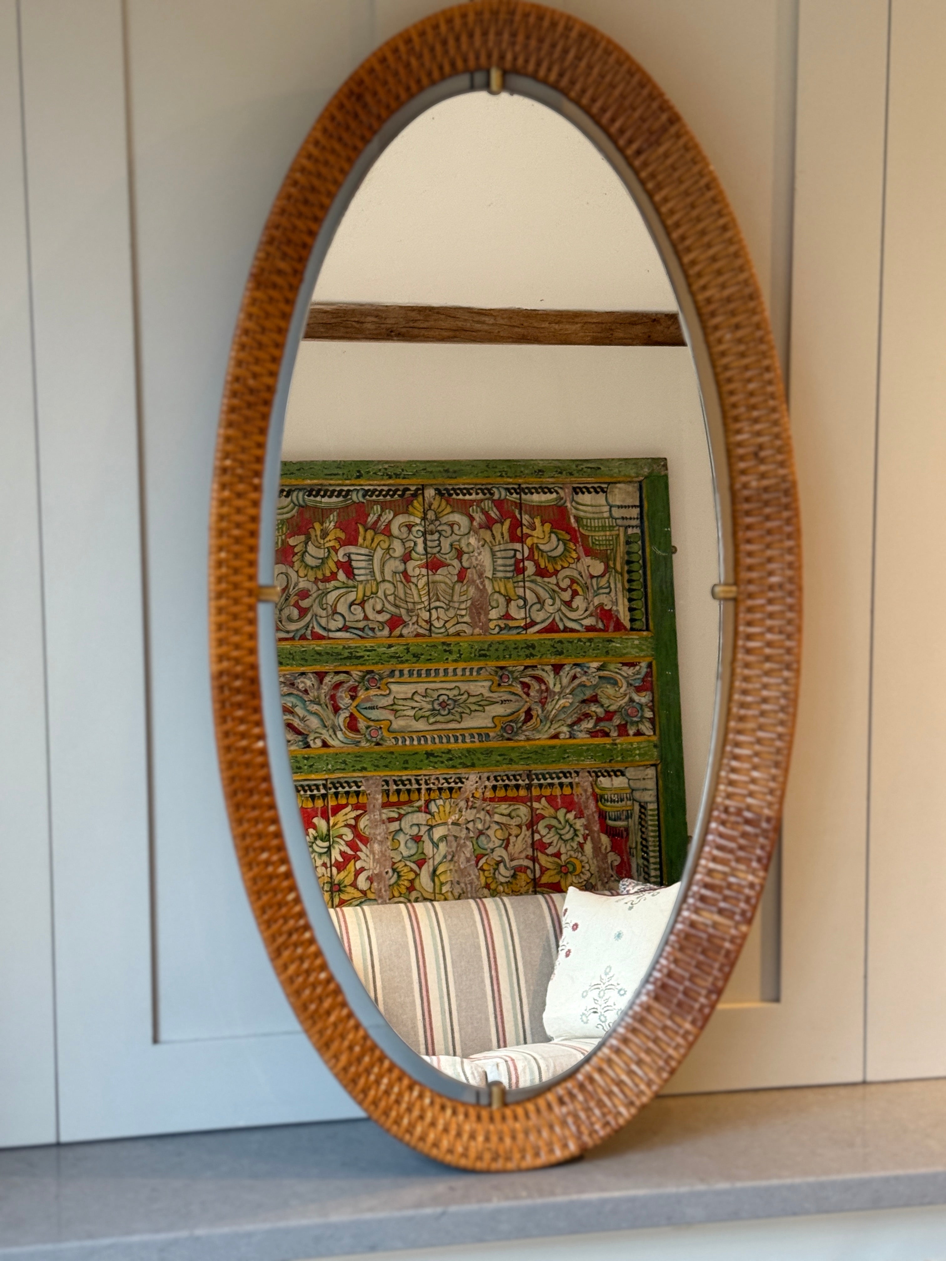 Large Italian Cane Mirror by Cantu Roma