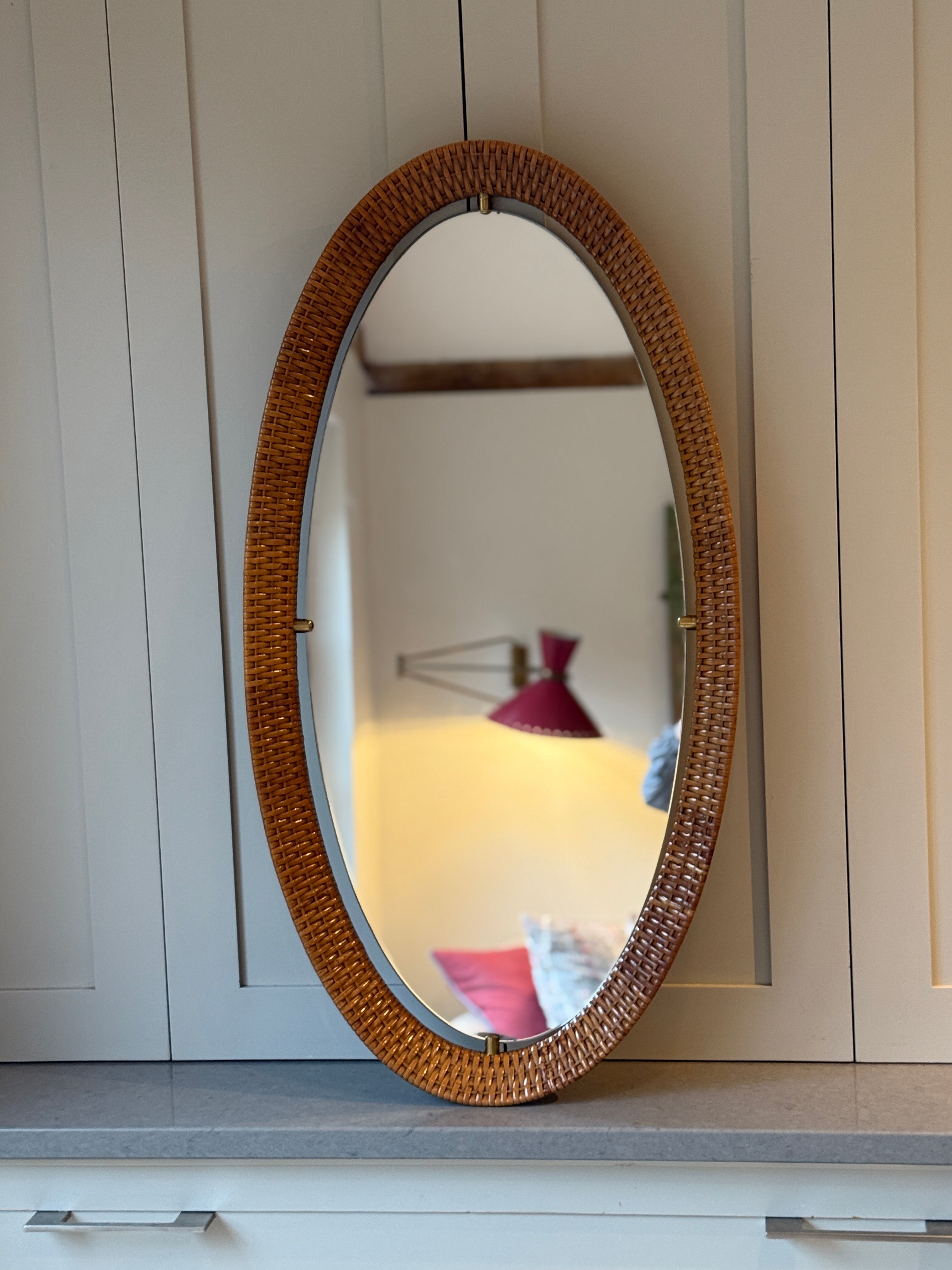 Large Italian Cane Mirror by Cantu Roma