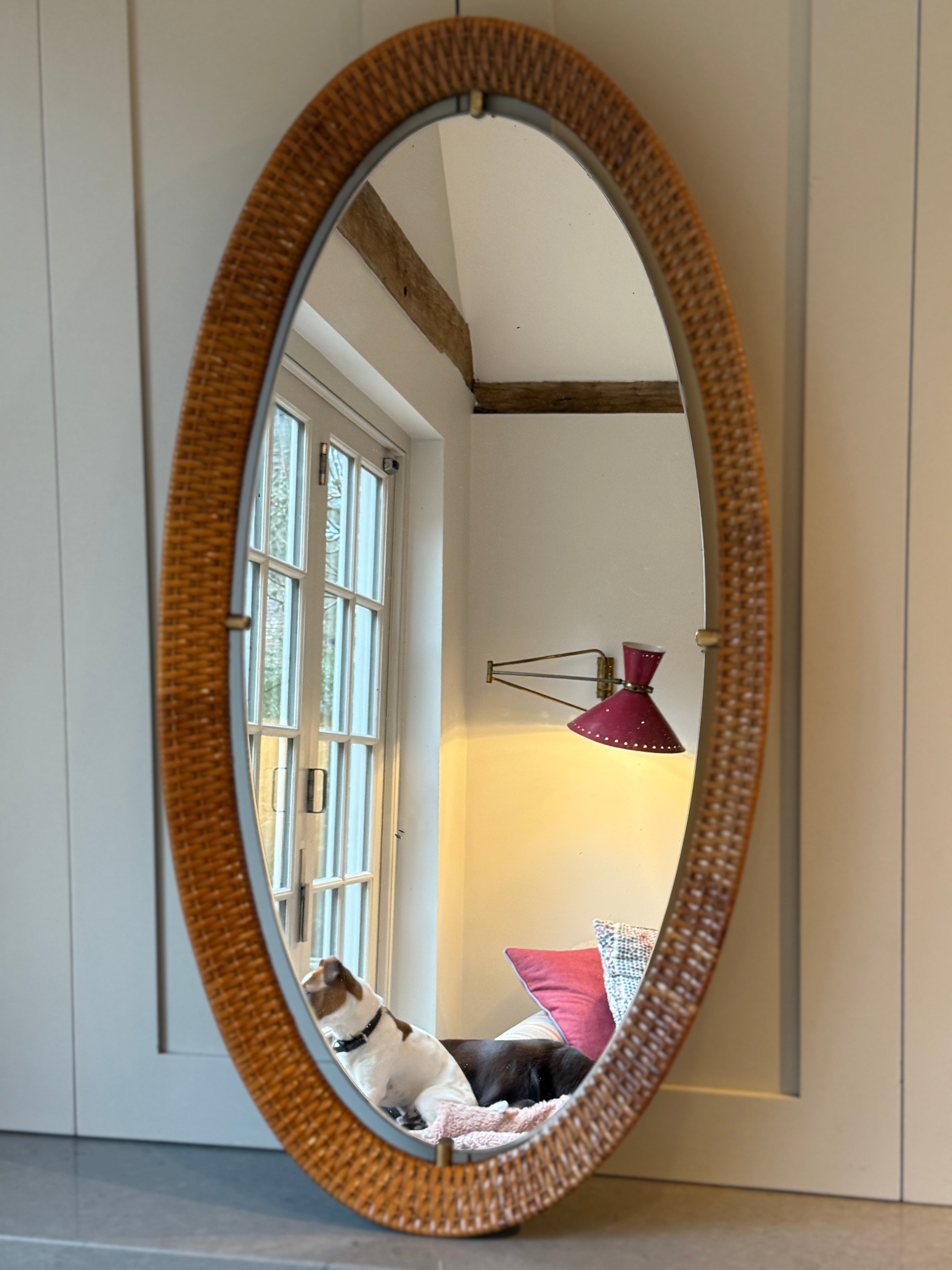 Large Italian Cane Mirror by Cantu Roma