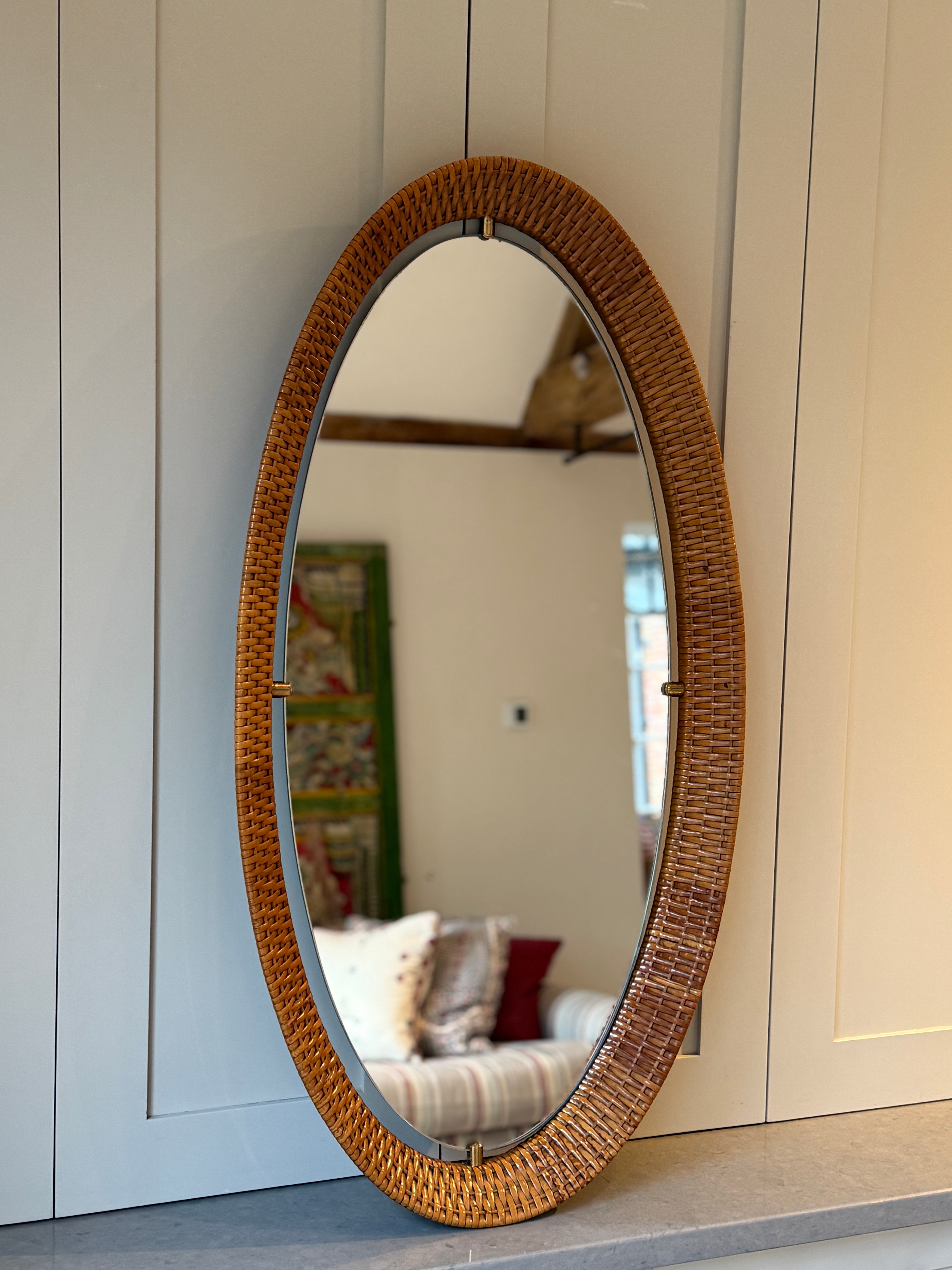 Large Italian Cane Mirror by Cantu Roma