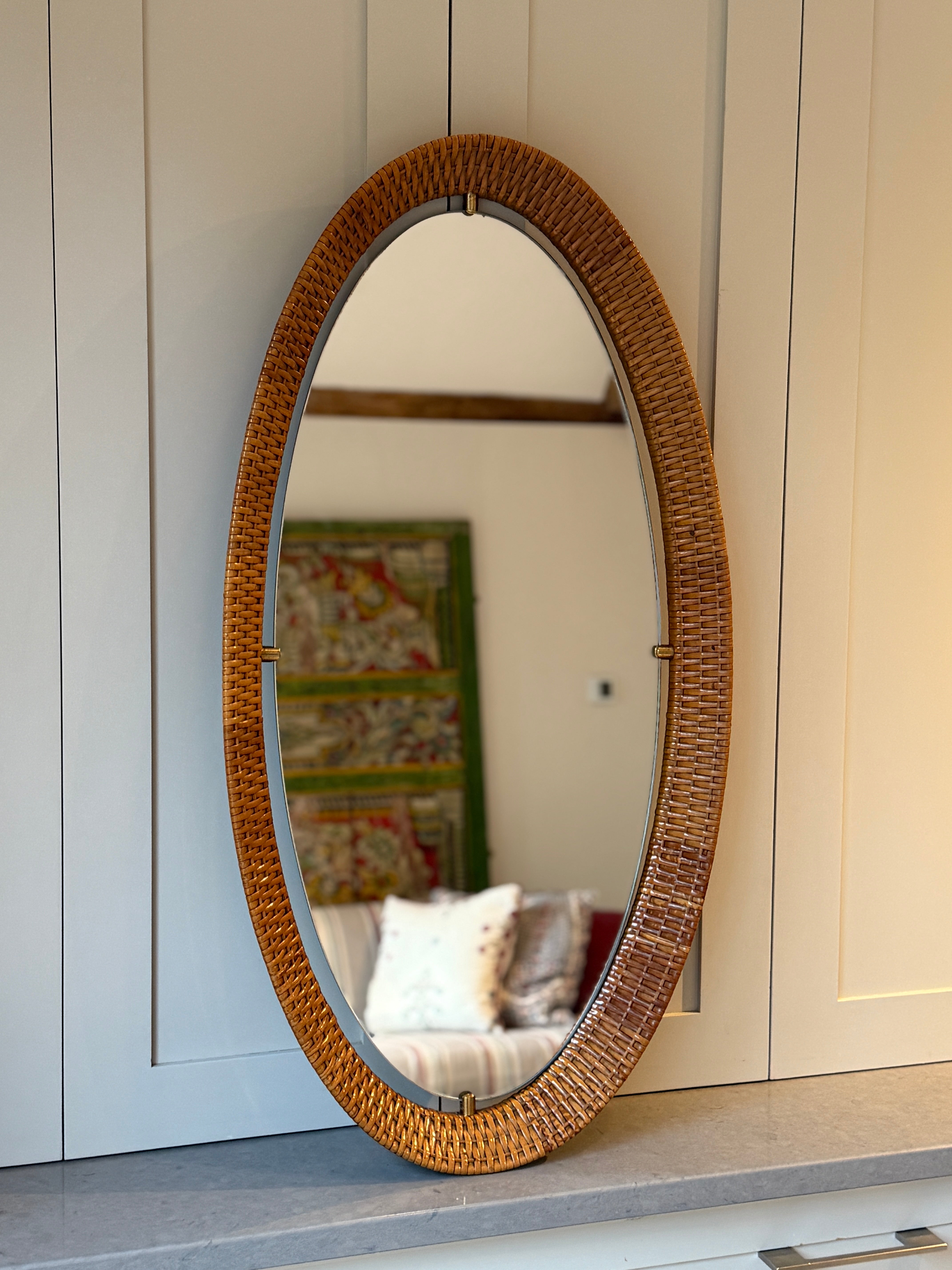 Large Italian Cane Mirror by Cantu Roma