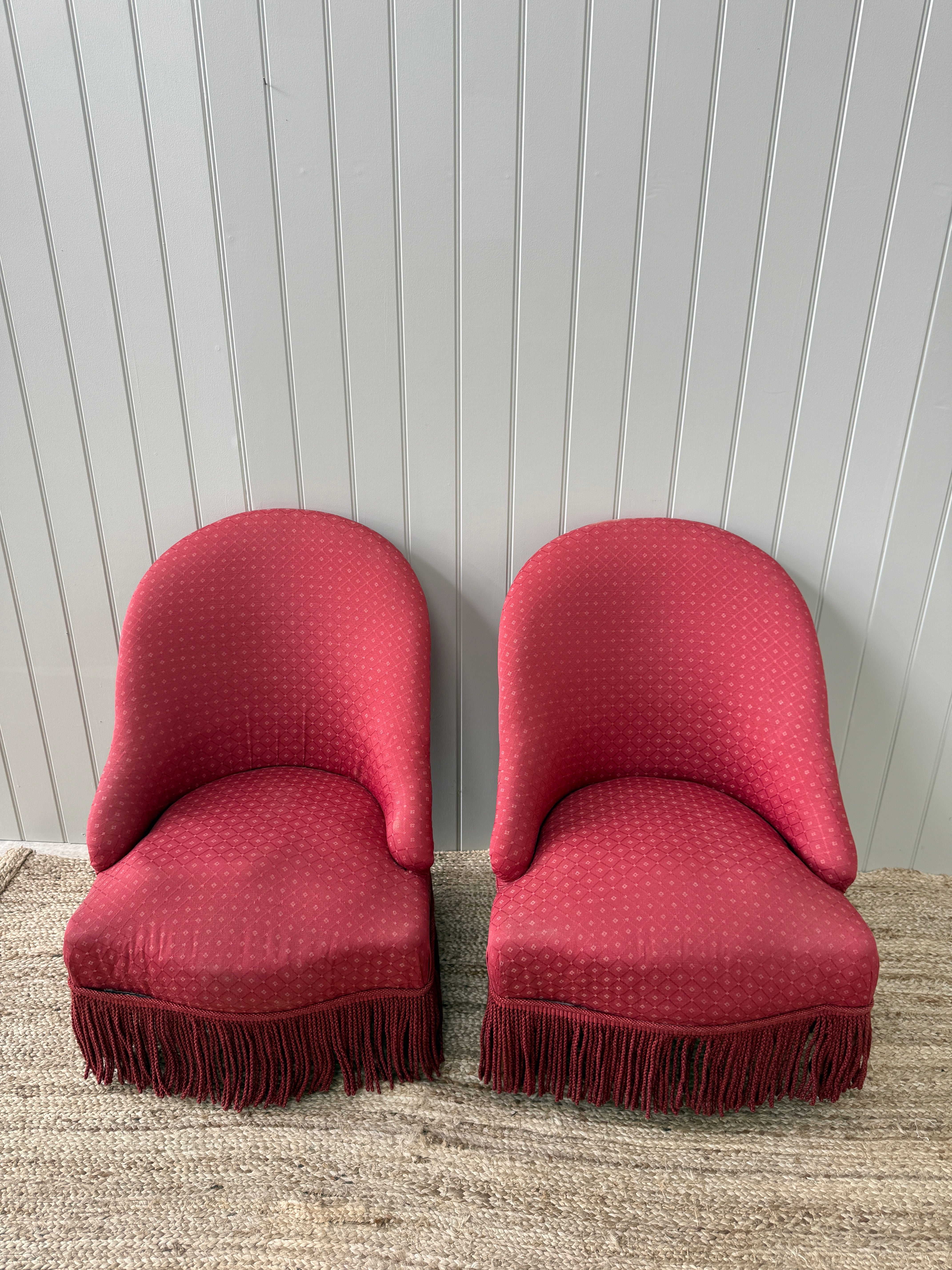 Pair of French Red Slipper Chairs with Tassels