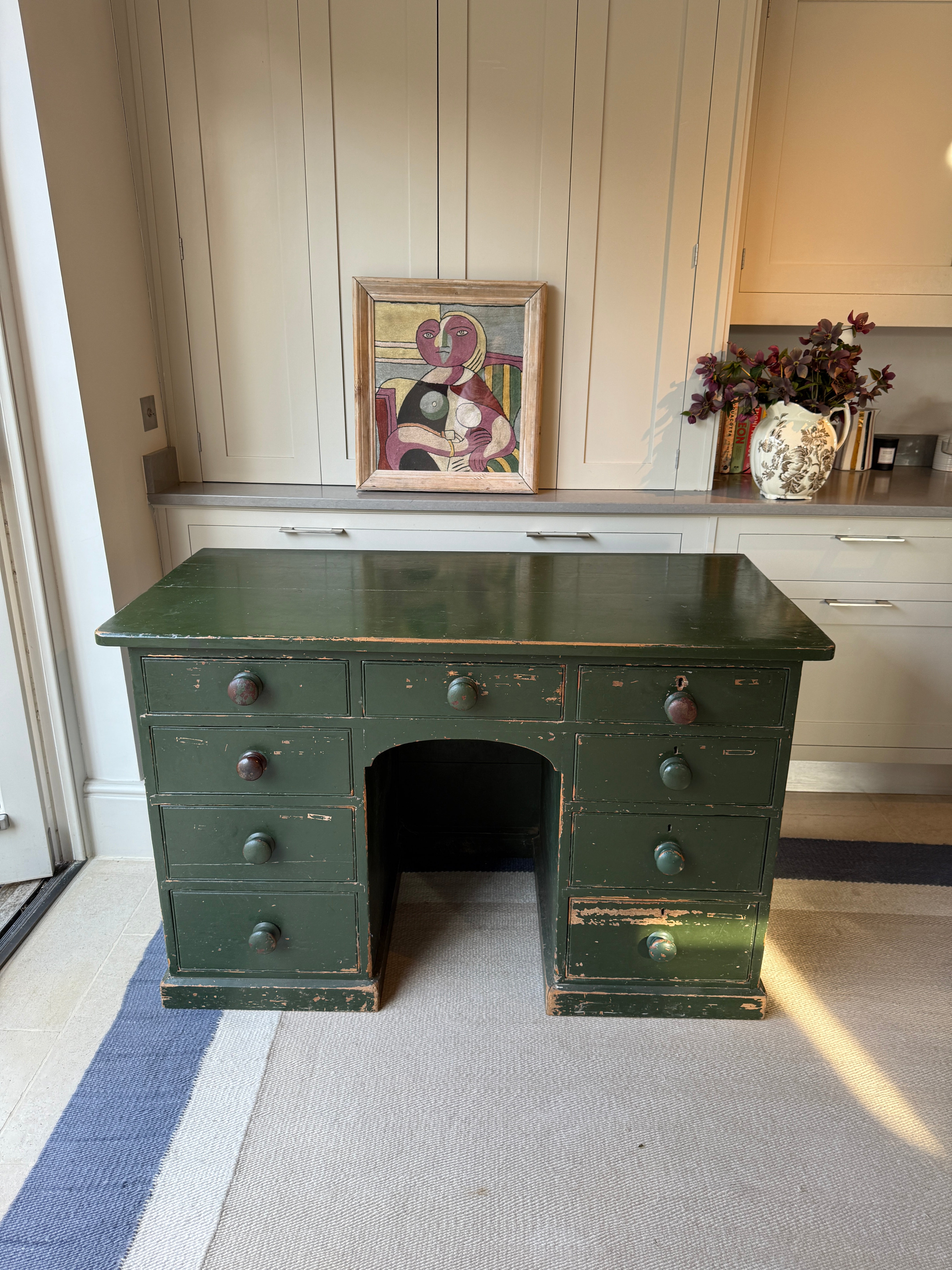 Large Painted Green Desk