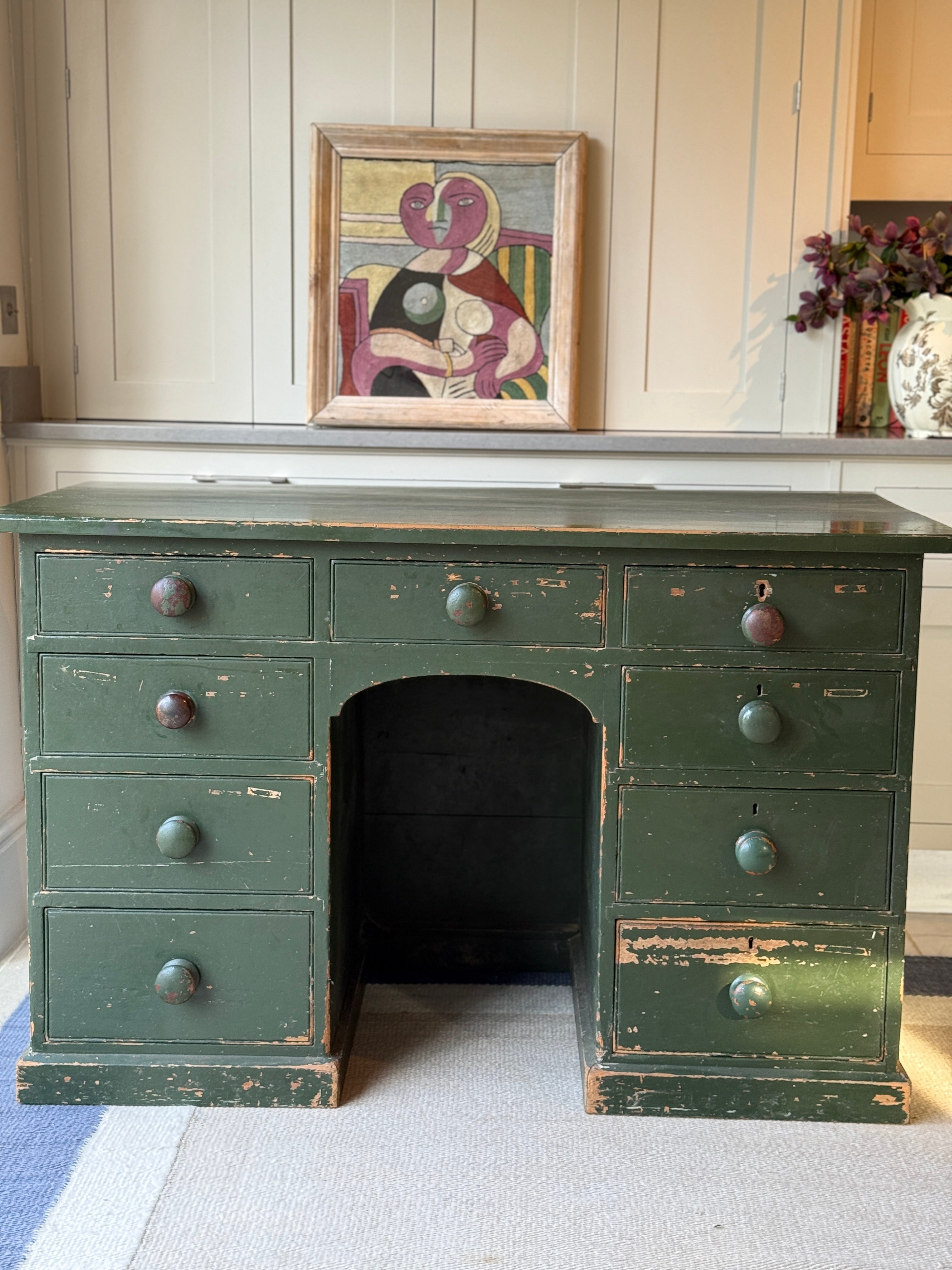 Large Painted Green Desk