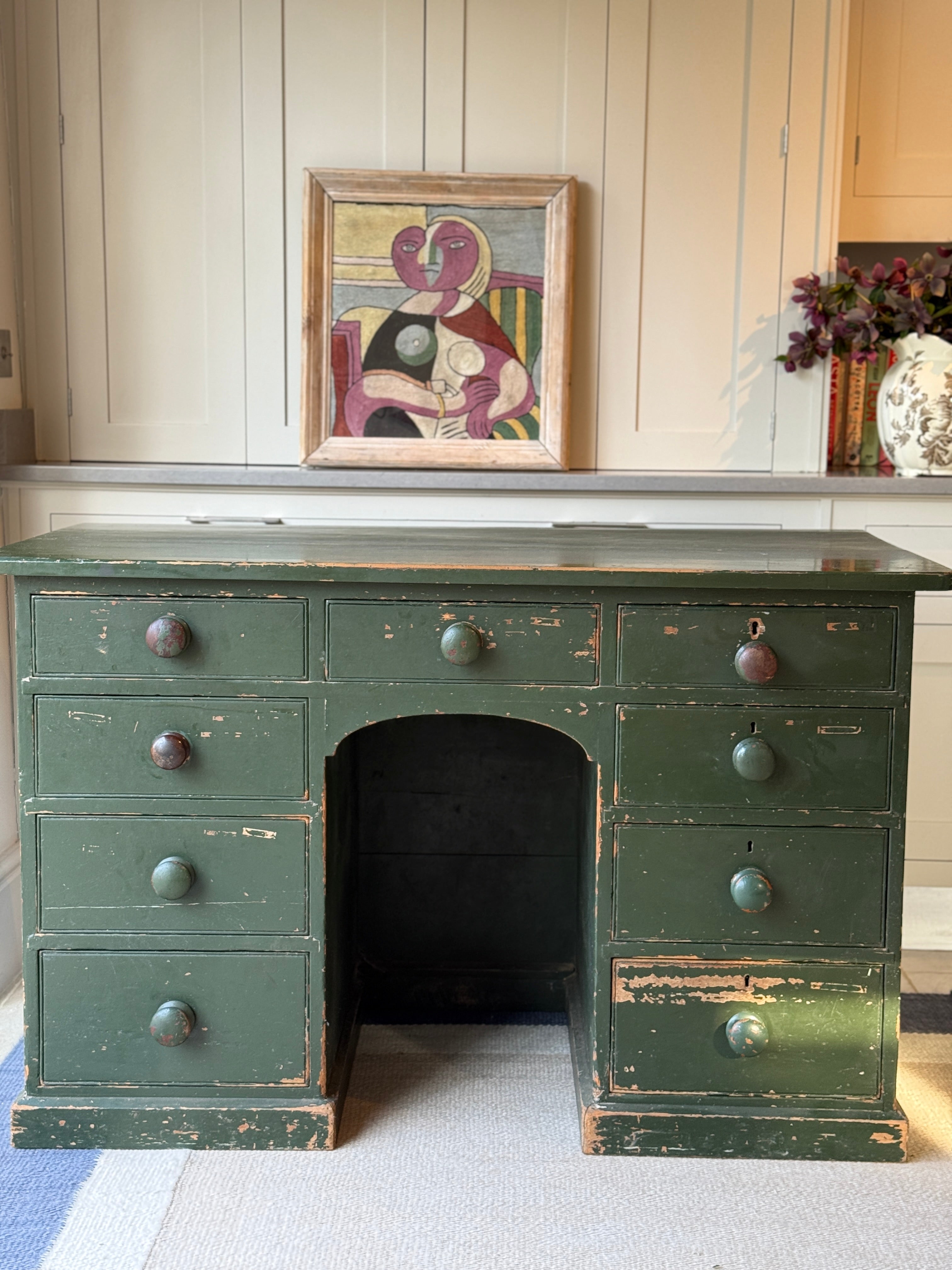 Large Painted Green Desk
